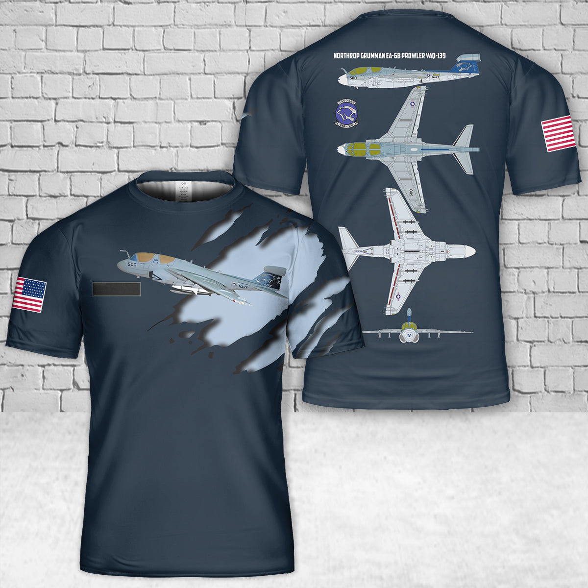 Custom Name US Navy Northrop Grumman EA-6B Prowler VAQ-139 T-Shirt 3D