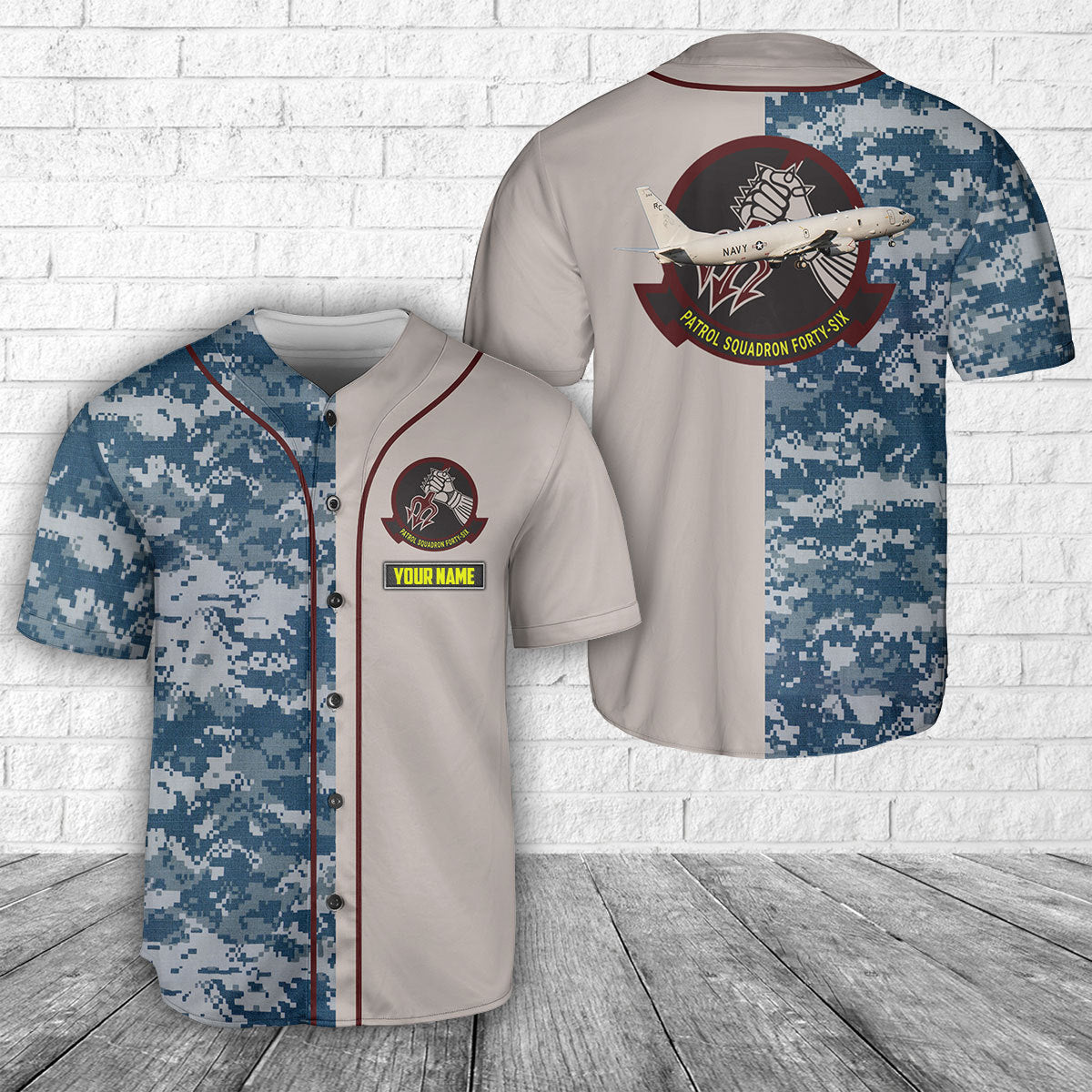 Custom Name US Navy P-8A Poseidon Of Patrol Squadron 46 VP-46 Grey Knights Baseball Jersey
