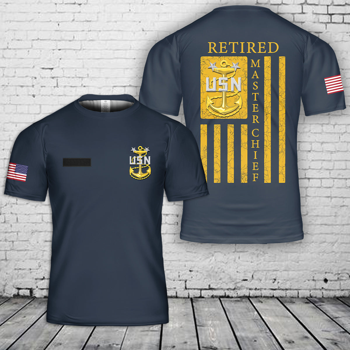 Custom Name US Navy Retired Master Chief Flag T-Shirt 3D