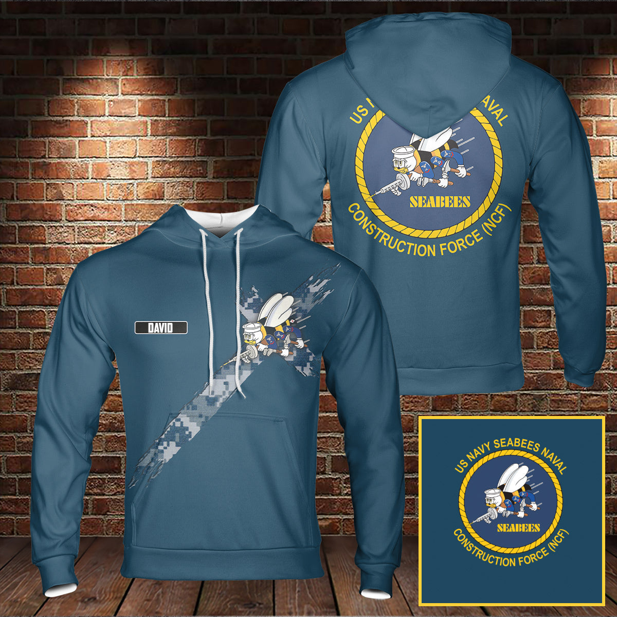 Custom Name US Navy SEABEES Naval Construction Force (NCF) Hoodie 3D