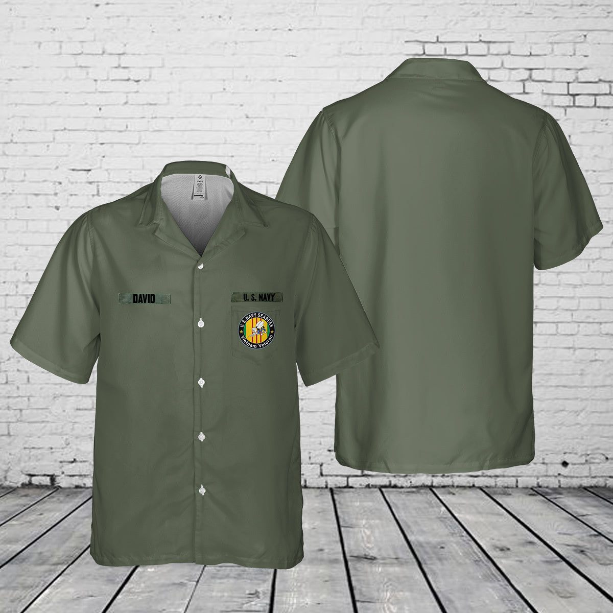 Custom Name US Navy Sea Bees Vietnam War era Pocket Hawaiian Shirt