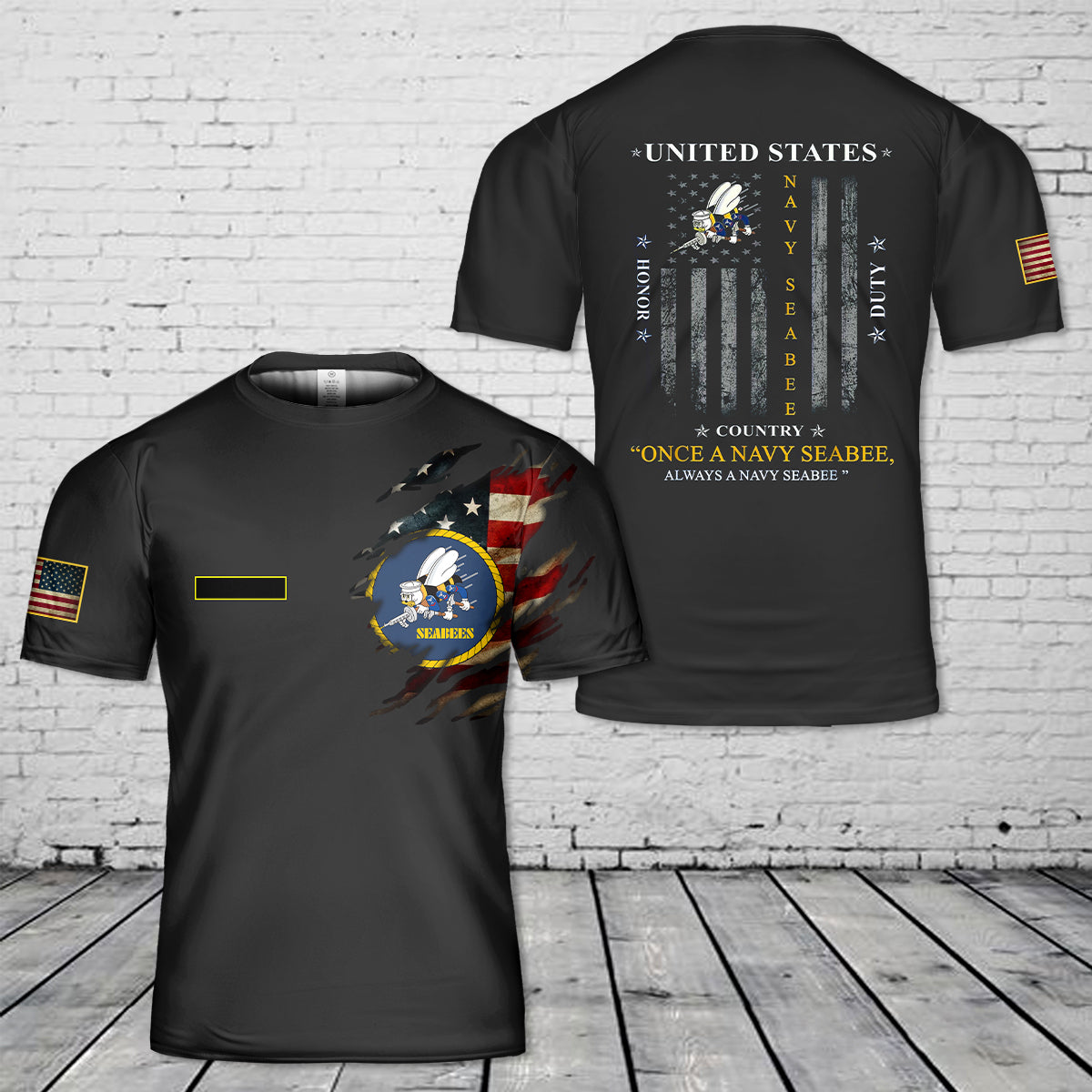 Custom Name US Navy Seabee 3D T-Shirt