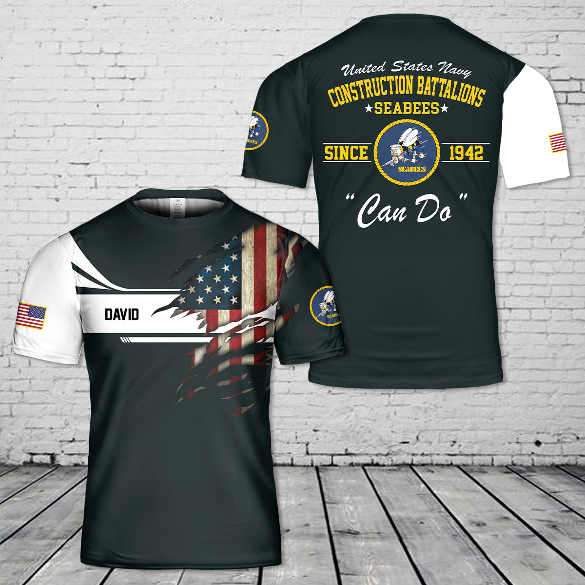 Custom Name US Navy Seabee 3D T-shirt