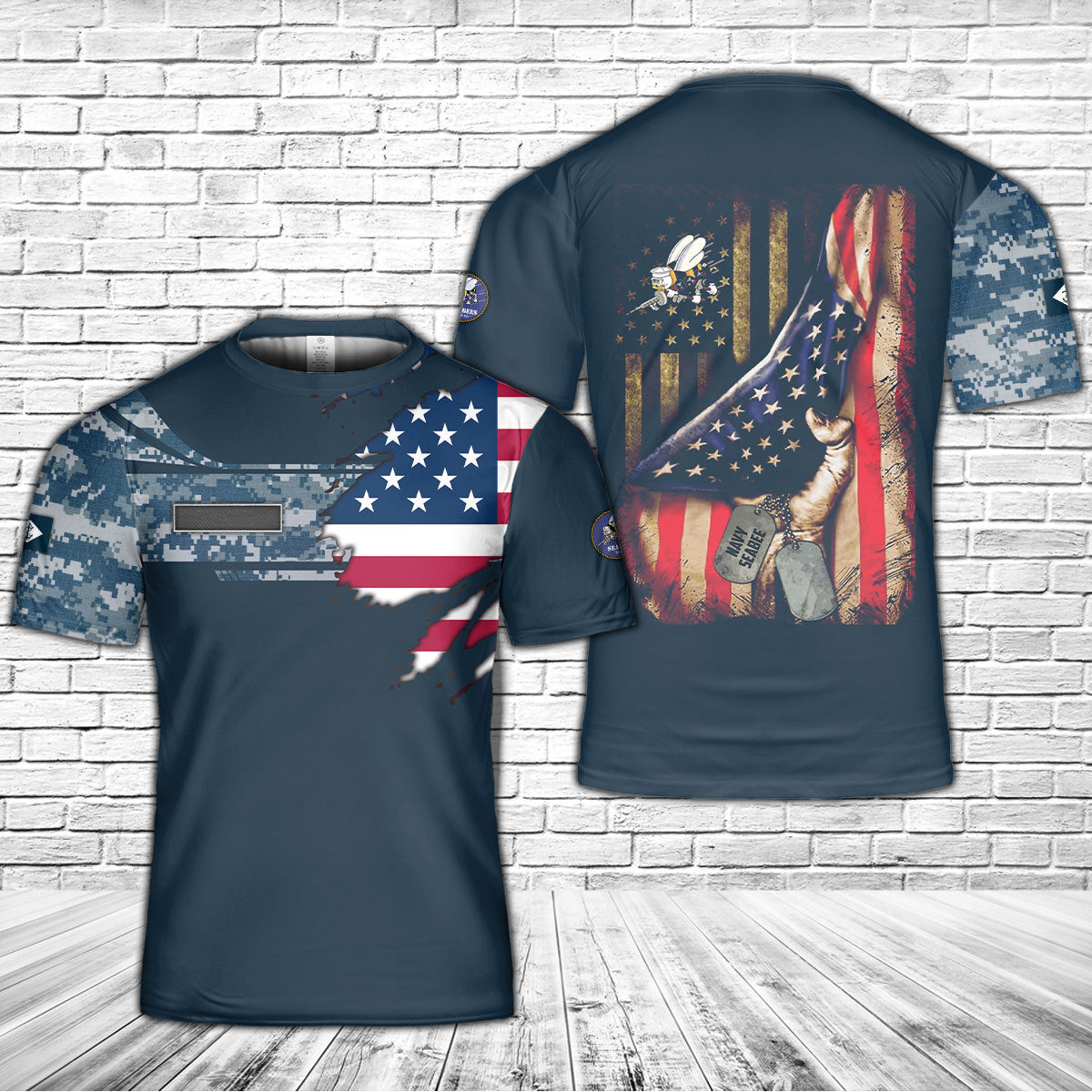 Custom Name US Navy Seabee 3D T-shirt