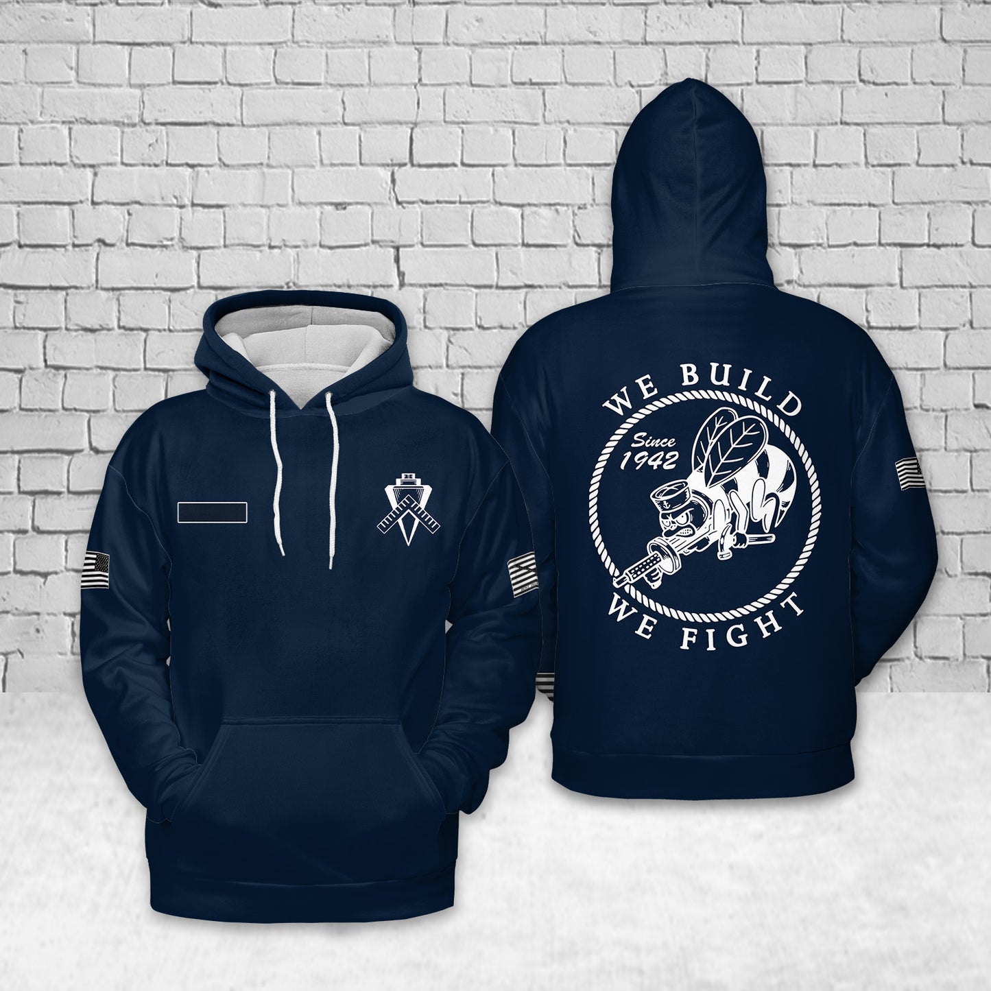 Custom Name US Navy Seabee Builder BU Hoodie 3D