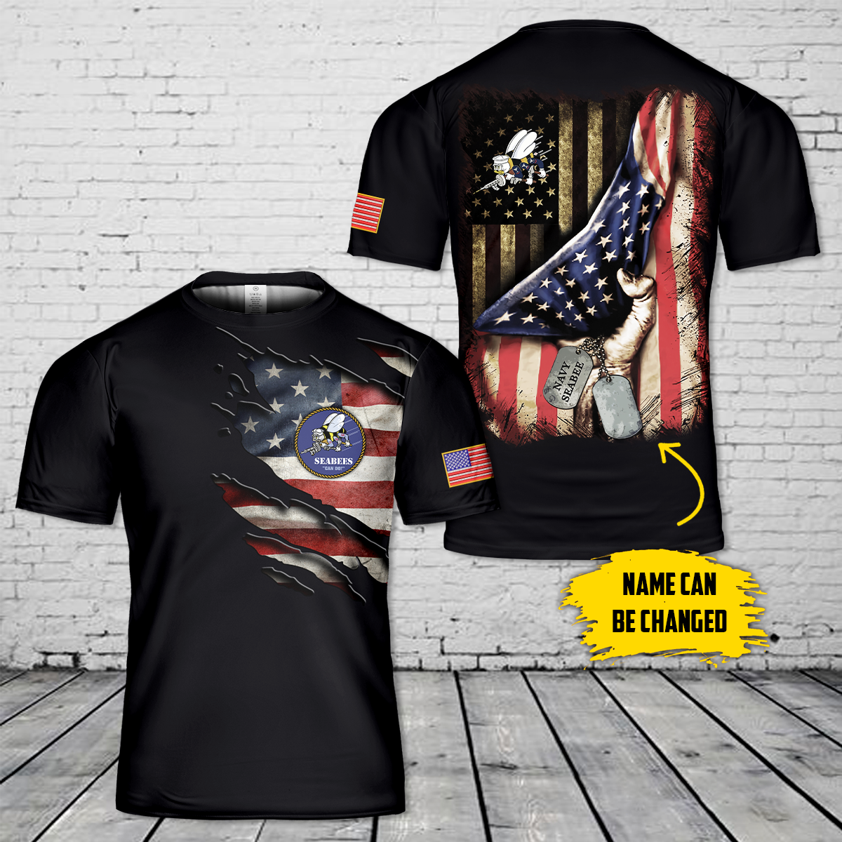 Custom Name US Navy Seabee T-Shirt 3D