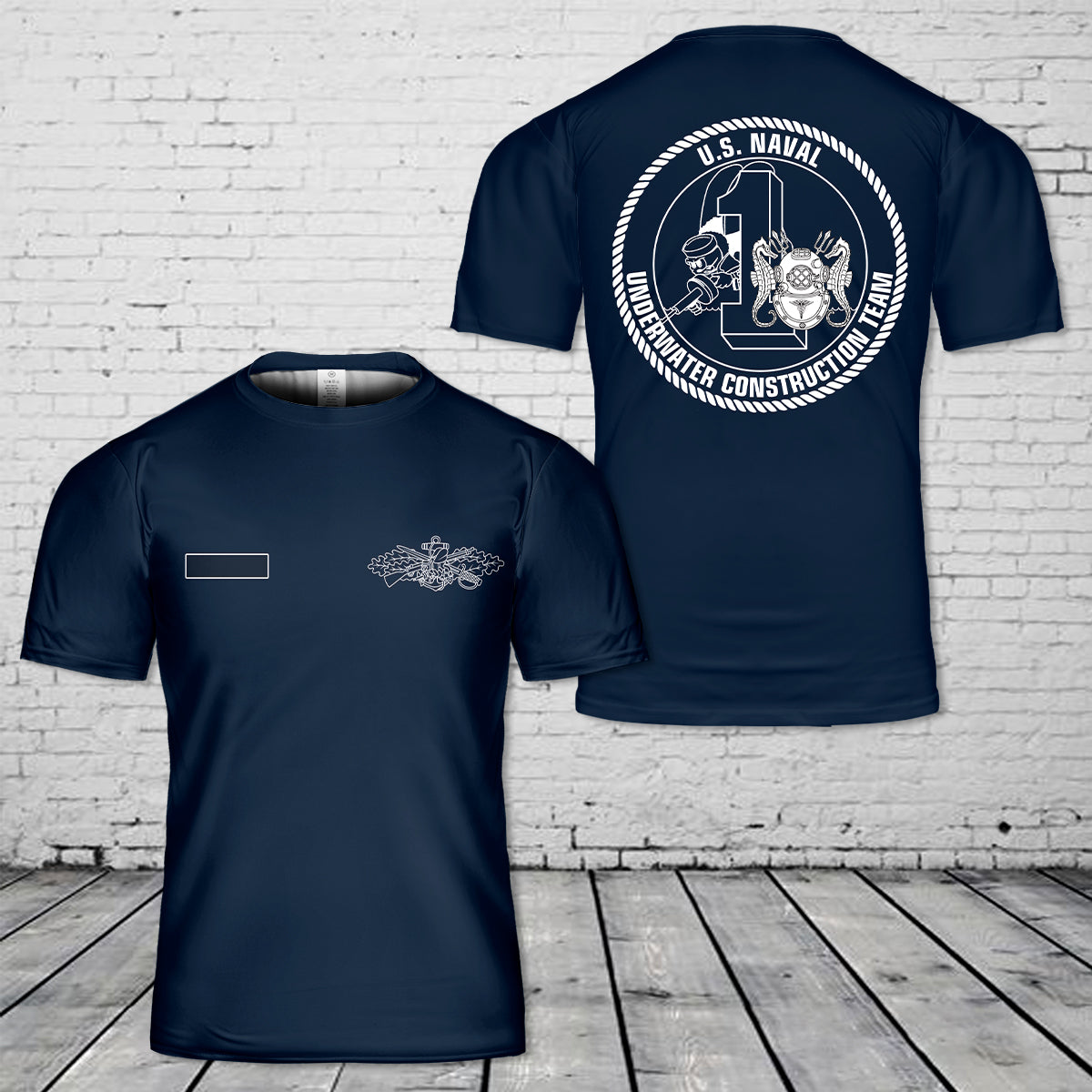 Custom Name US Navy Seabee Underwater Construction Team One (UCT-1) T-Shirt 3D