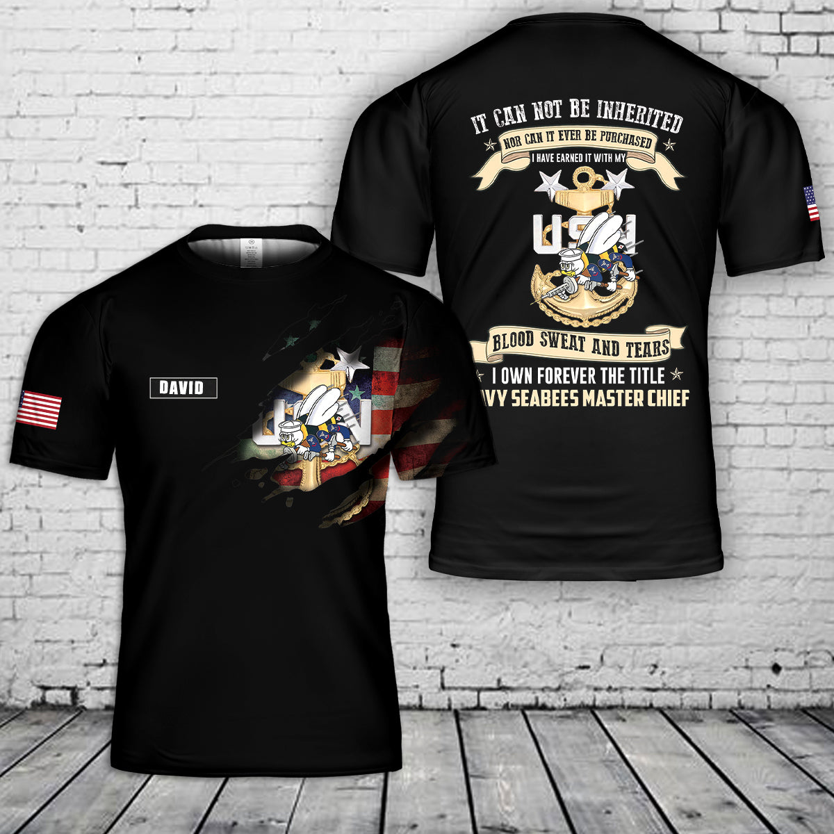 Custom Name US Navy Seabees Master Chief 3D T-Shirt