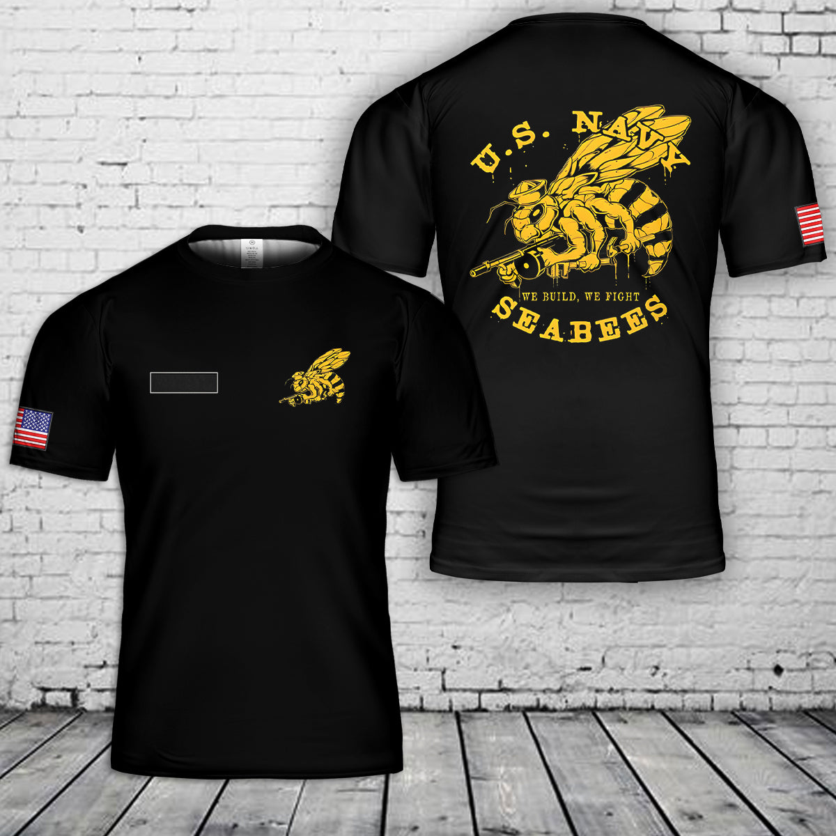 Custom Name US Navy Seabees T-Shirt 3D