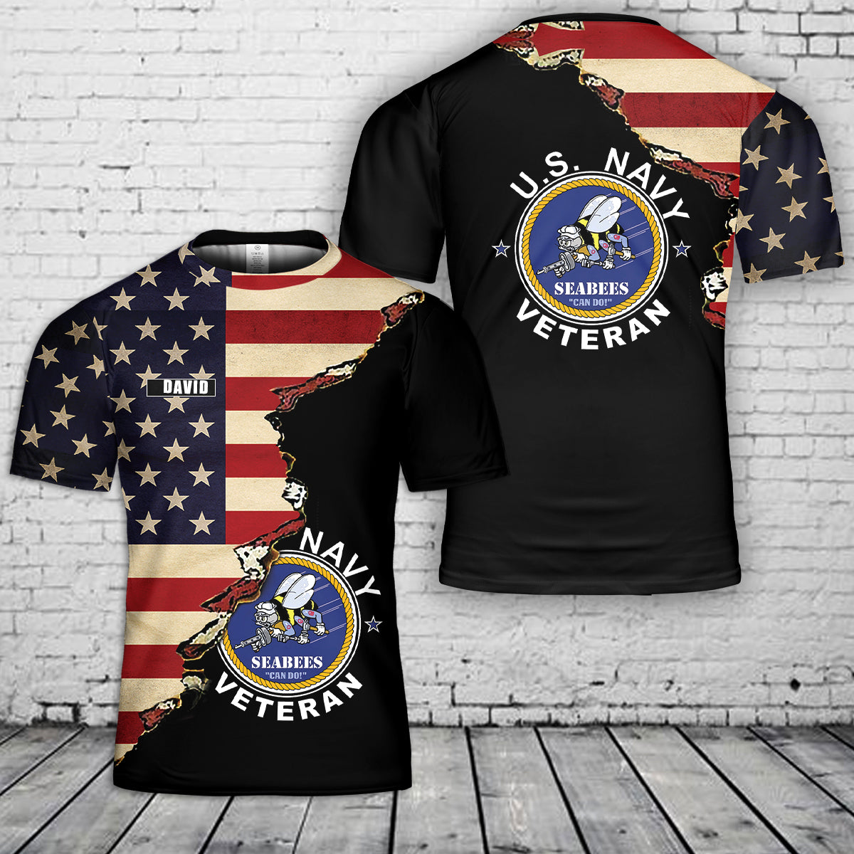 Custom Name US Navy Seabees Veteran 3D T-Shirt