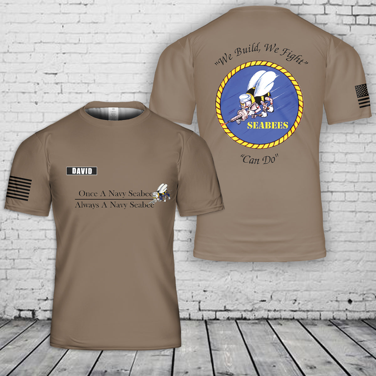 Custom Name US Navy Seabees Veteran 3D T-Shirt