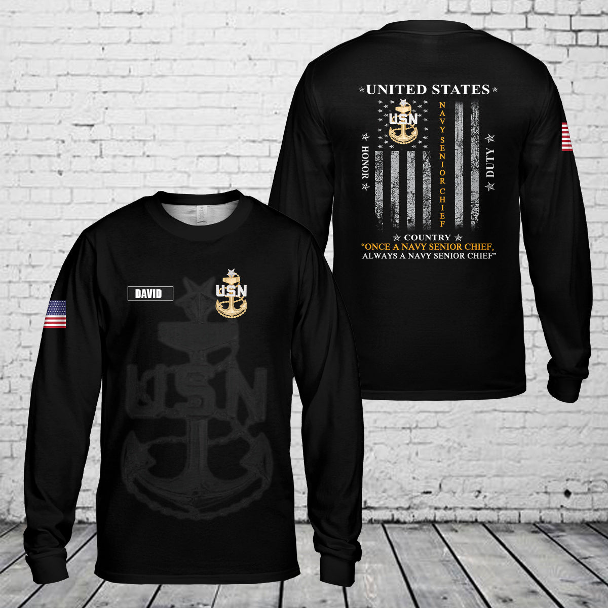 Custom Name US Navy Senior Chief Long Sleeve Shirt