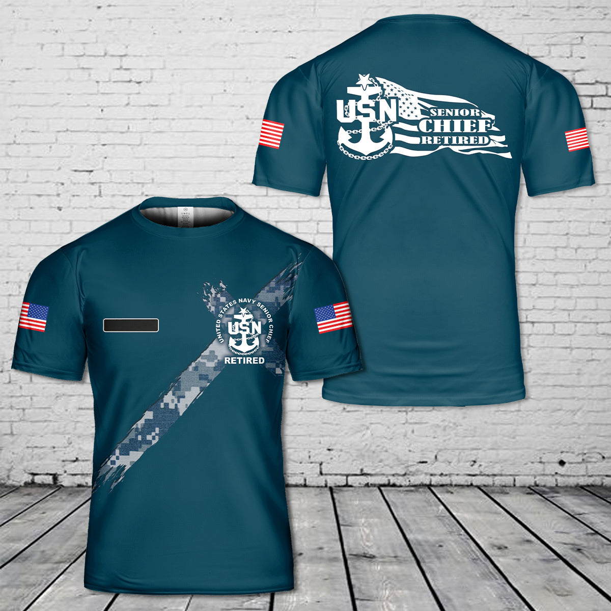 Custom Name US Navy Senior Chief Retired T-Shirt 3D