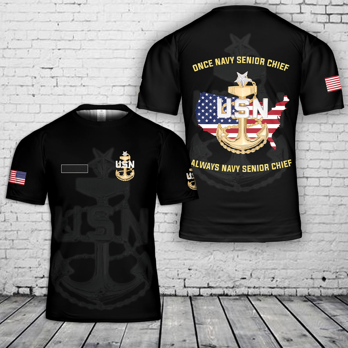 Custom Name US Navy Senior Chief T-Shirt 3D