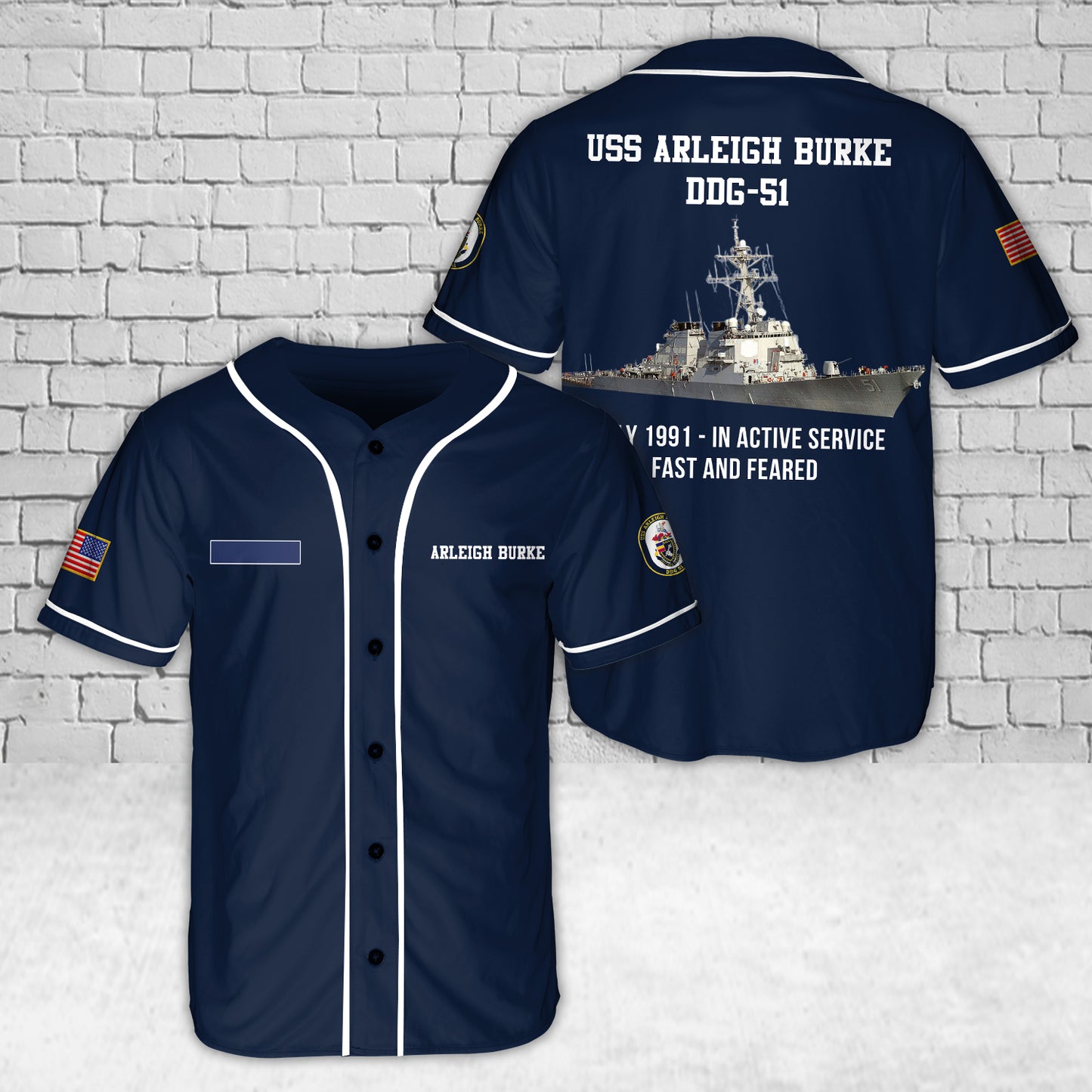 Custom Name US Navy USS Arleigh Burke (DDG-51) Arleigh Burke-class destroyer Baseball Jersey