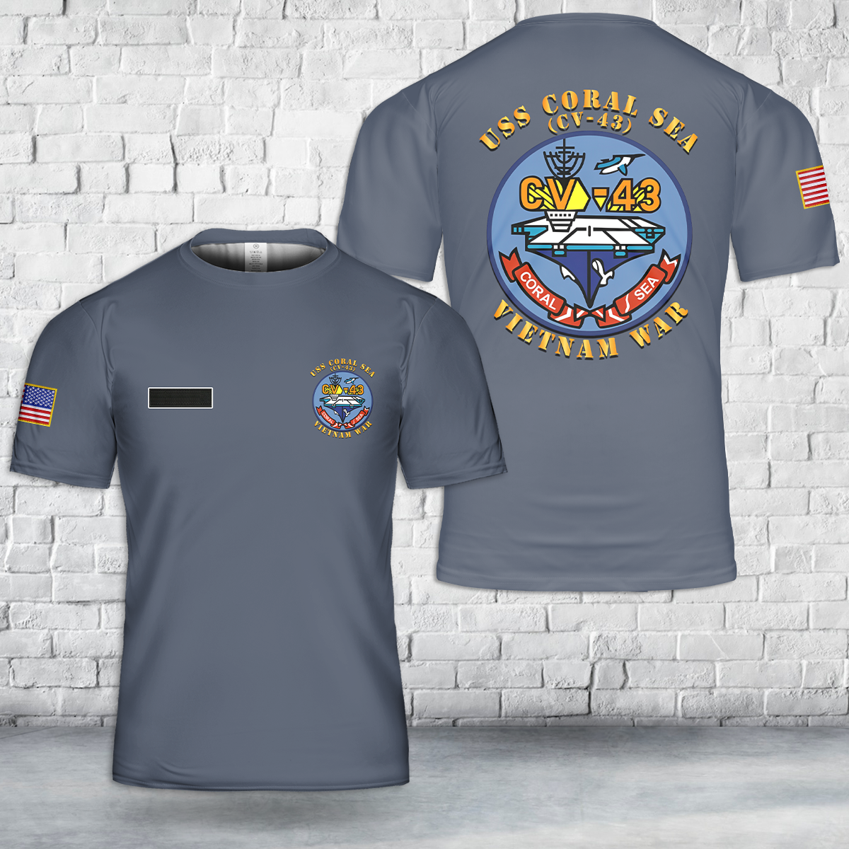 Custom Name US Navy USS Coral Sea (CV-43) Vietnam War T-Shirt 3D