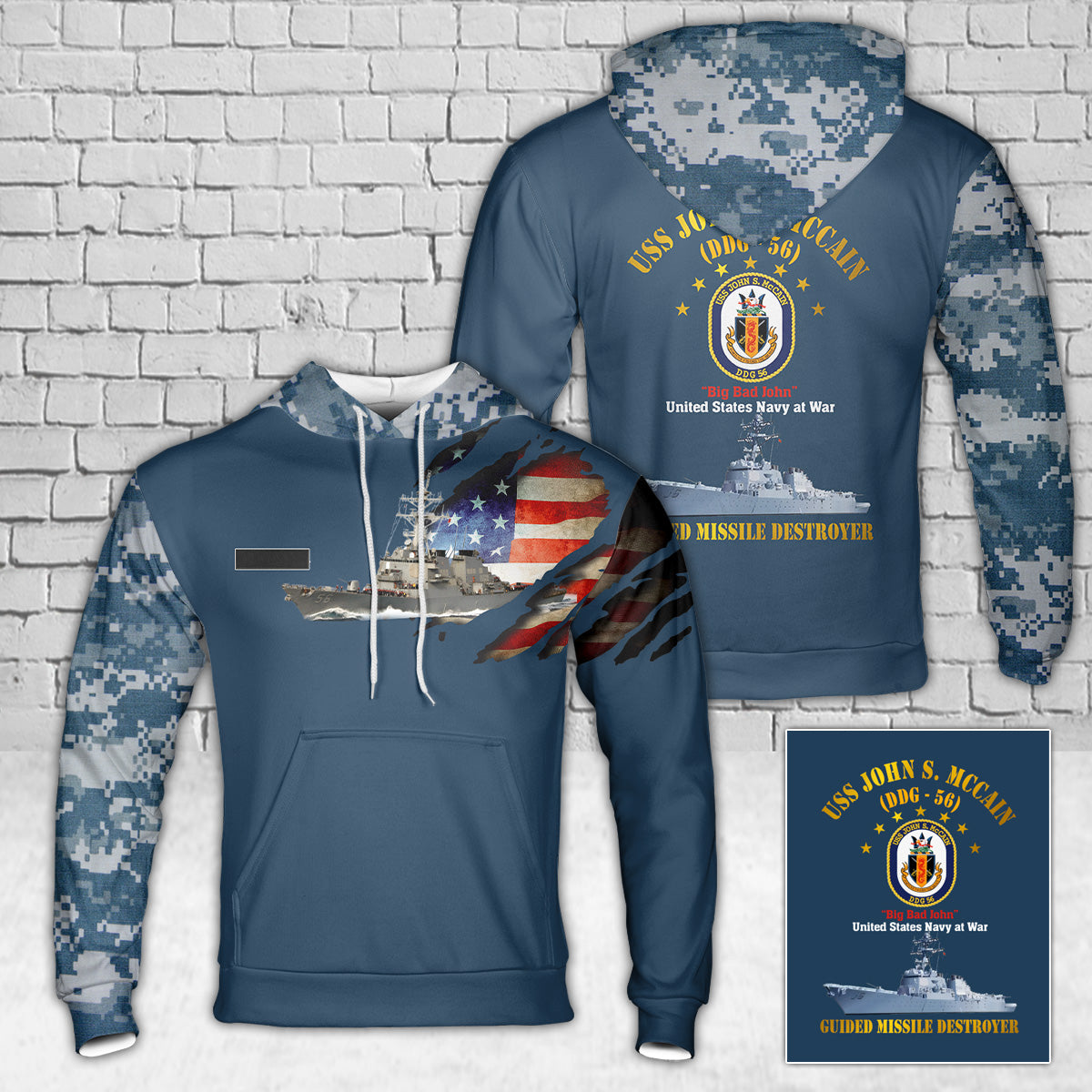 Custom Name US Navy USS John S. McCain (DDG-56) Hoodie 3D