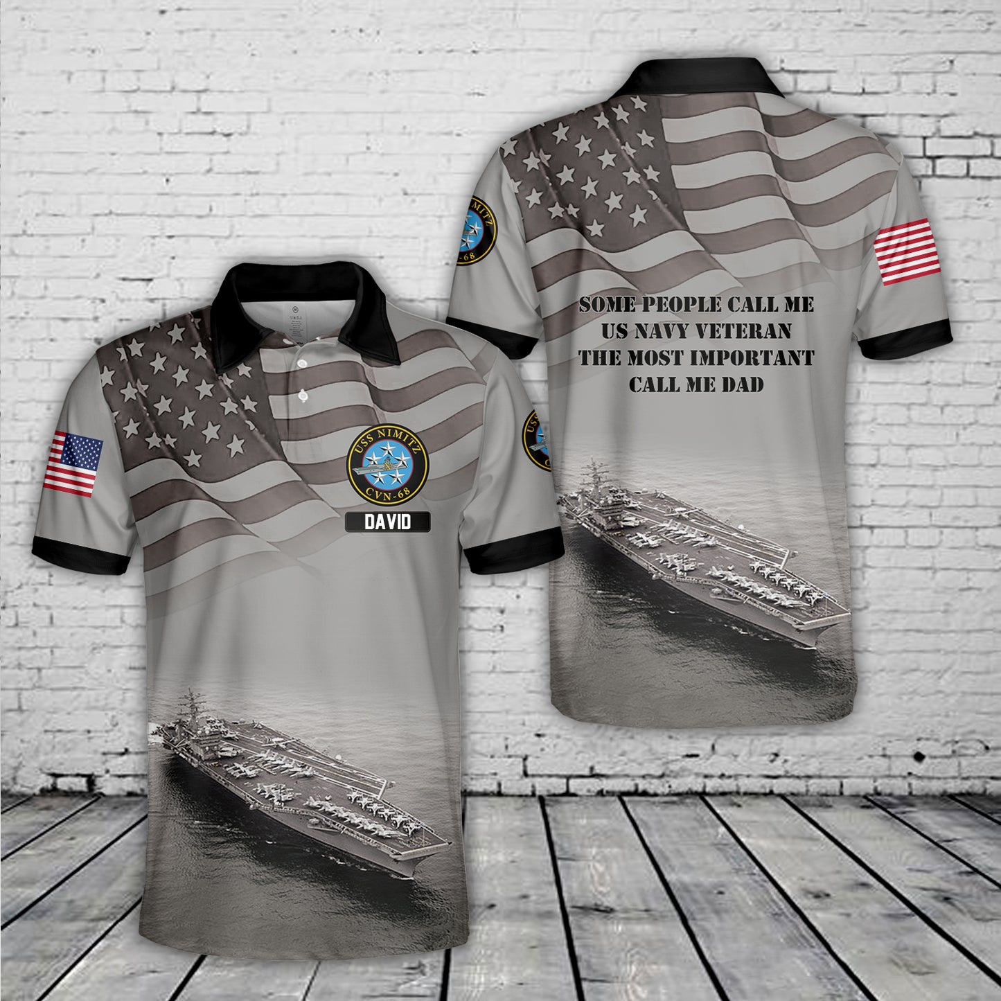 Custom Name US Navy USS Nimitz (CVN-68) Veteran, Father's Day Polo Shirt