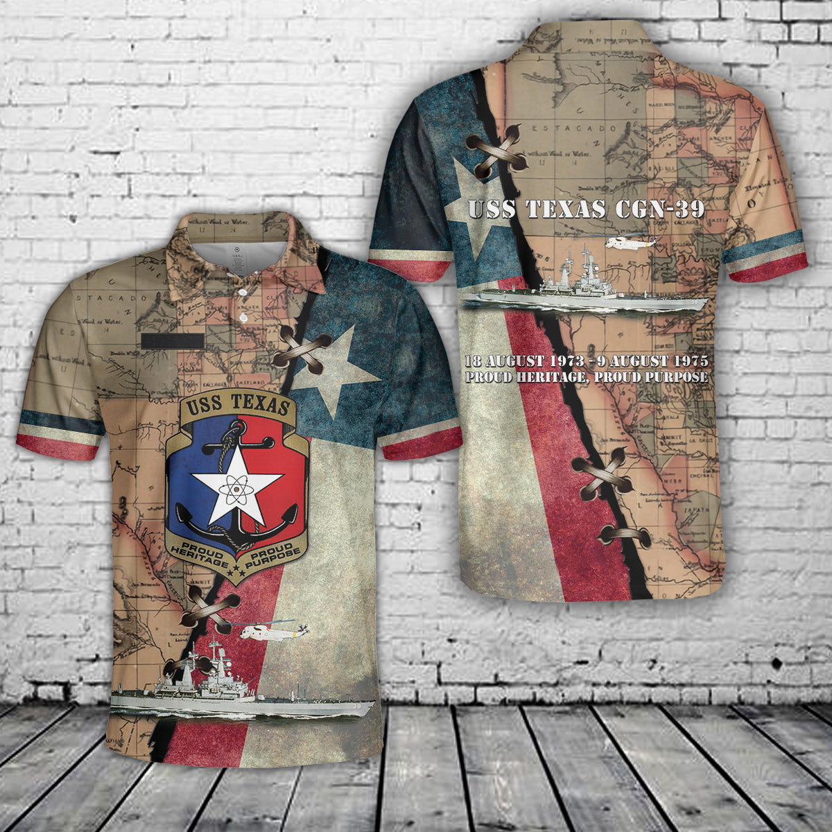 Custom Name US Navy USS Texas CGN-39 Polo Shirt