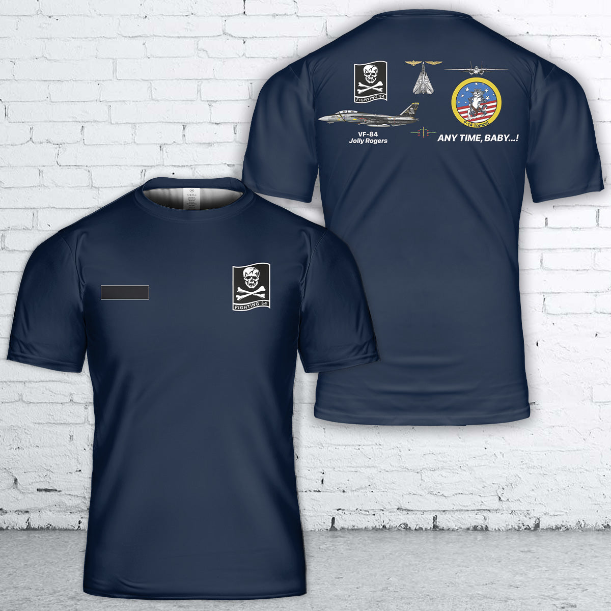 Custom Name US Navy VF-84 "Jolly Rogers" F-14 Tomcat T-Shirt 3D