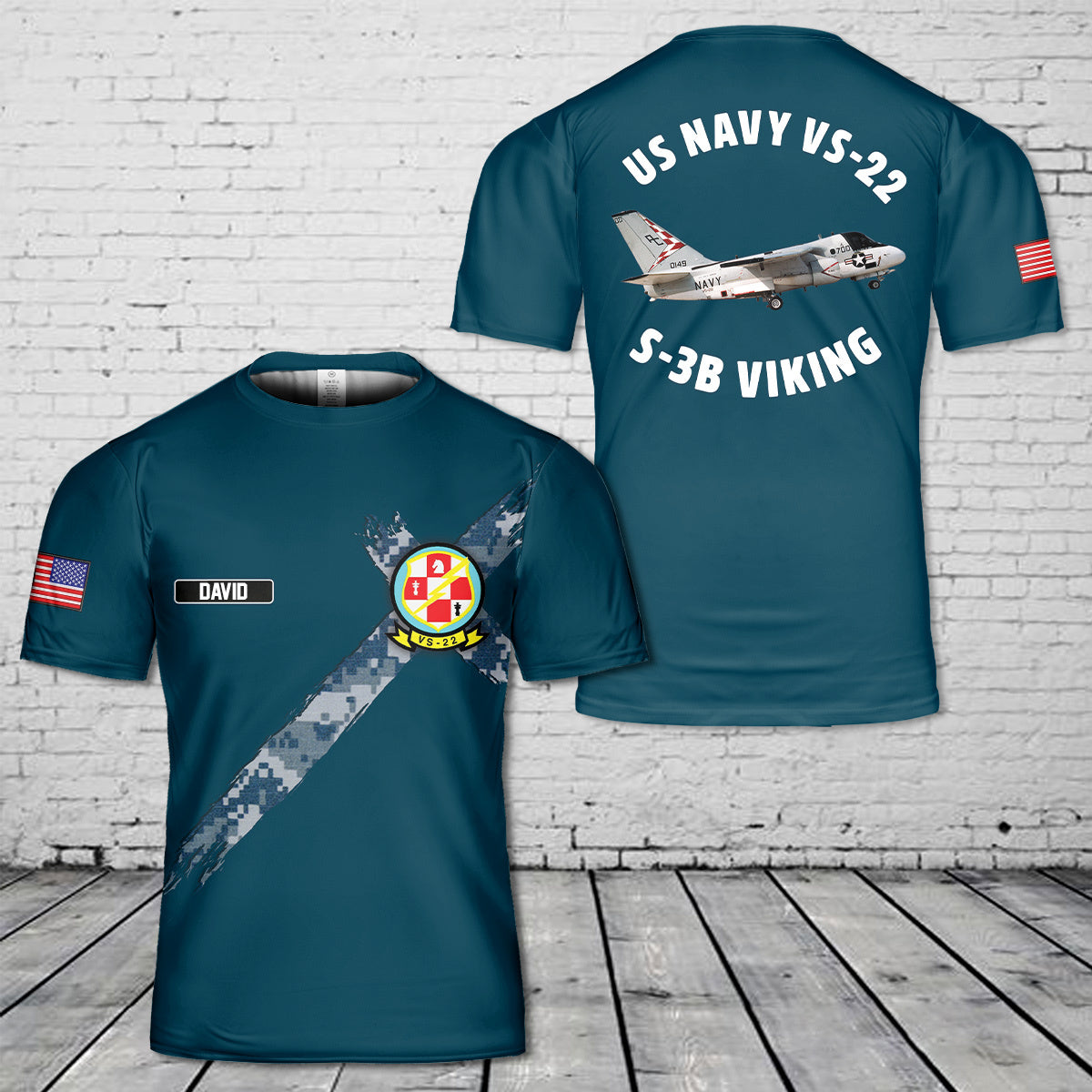 Custom Name US Navy VS-22 S-3B Viking 3D T-Shirt