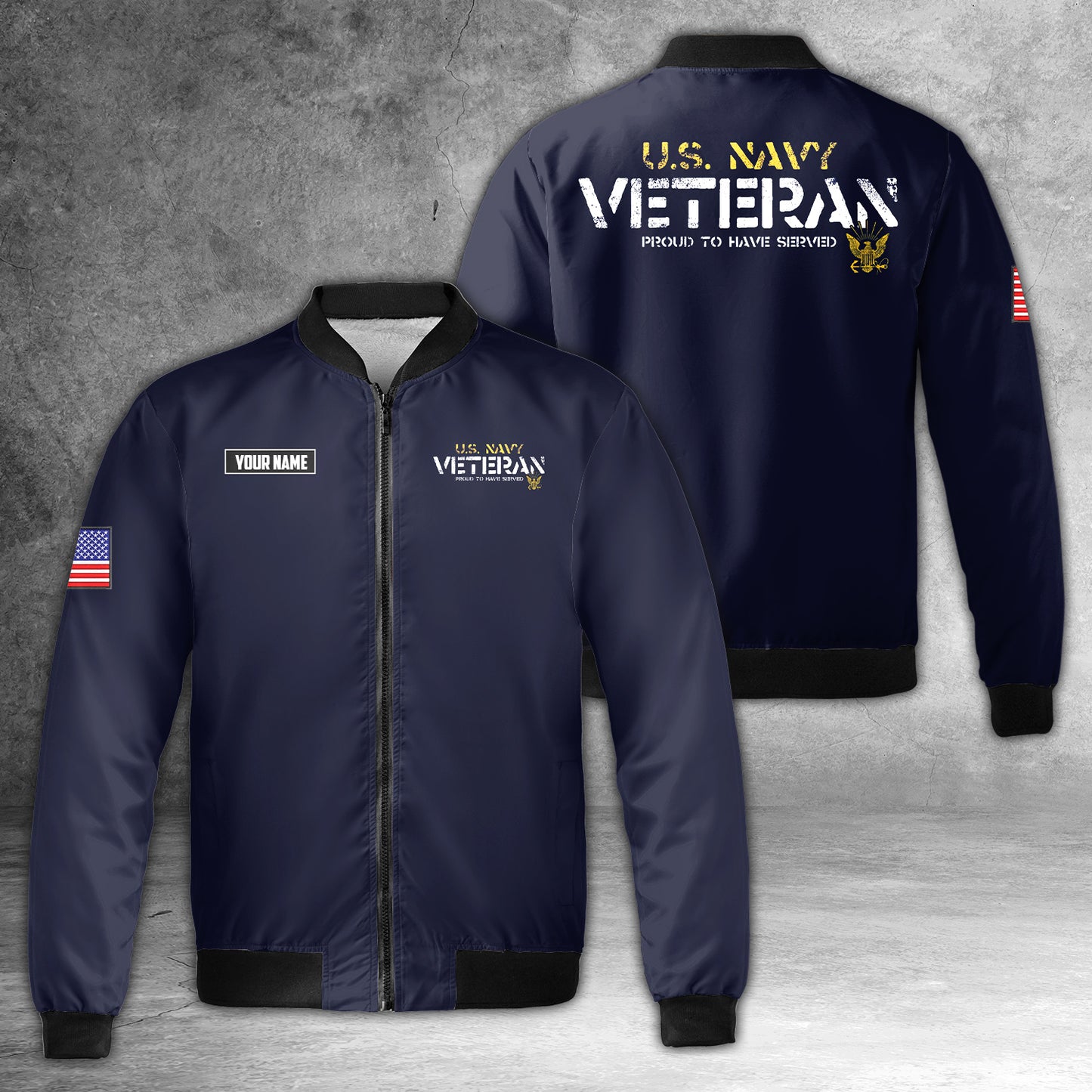 Custom Name US Navy Veteran Bomber Jacket