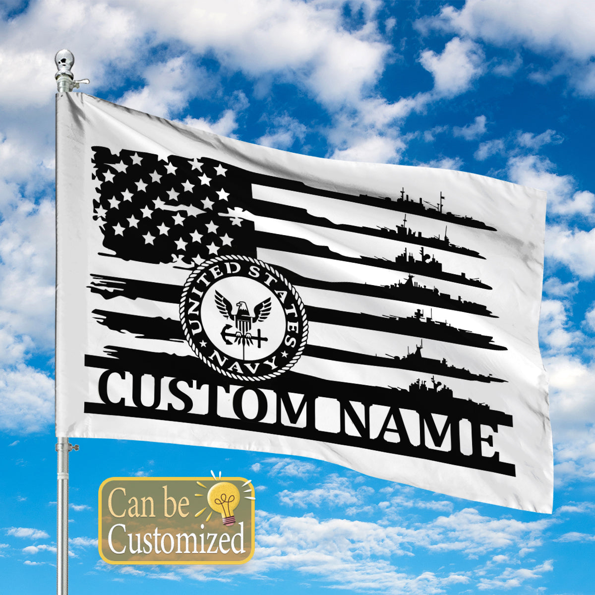Custom Name US Navy Veteran House Flag