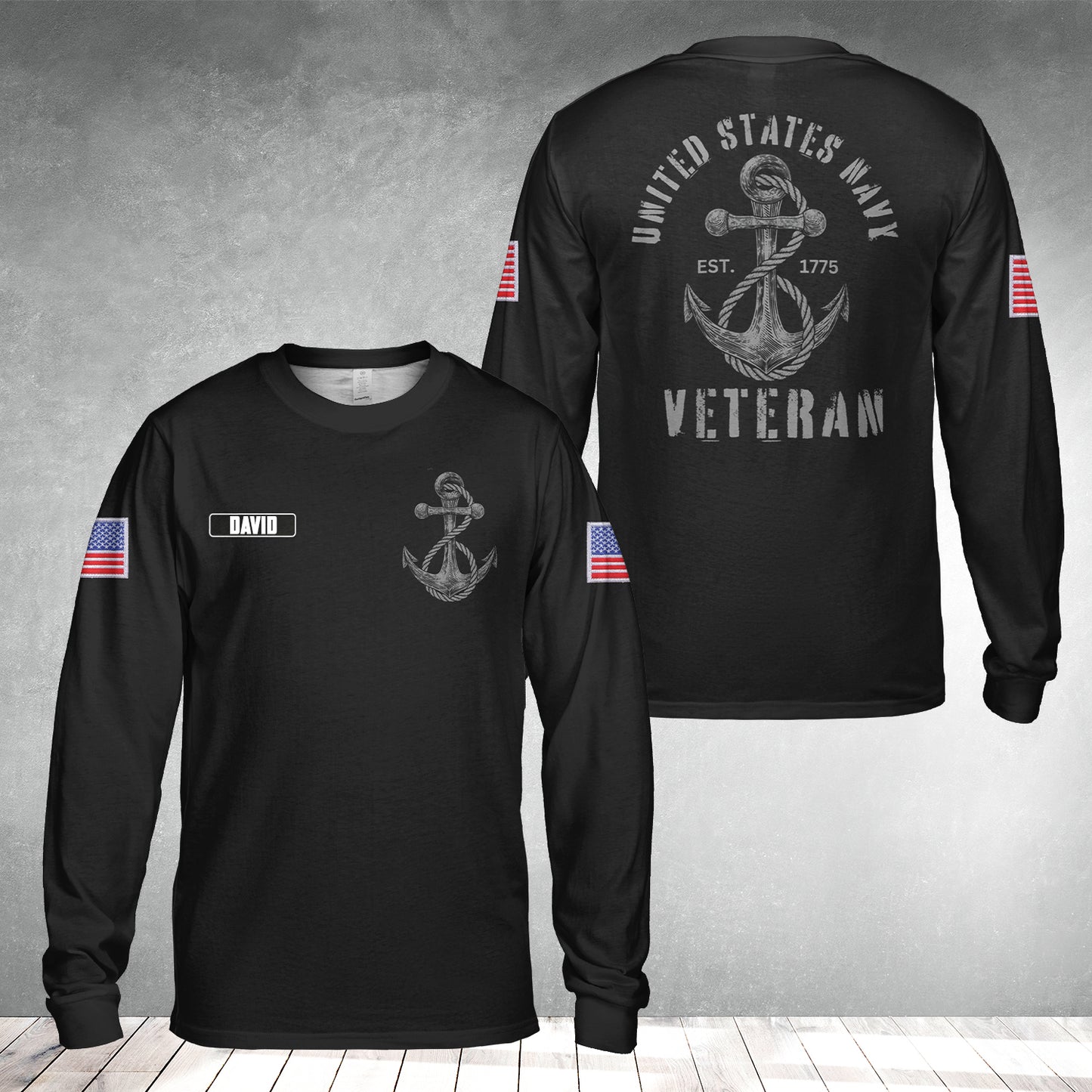 Custom Name US Navy Veteran Long Sleeve Shirt