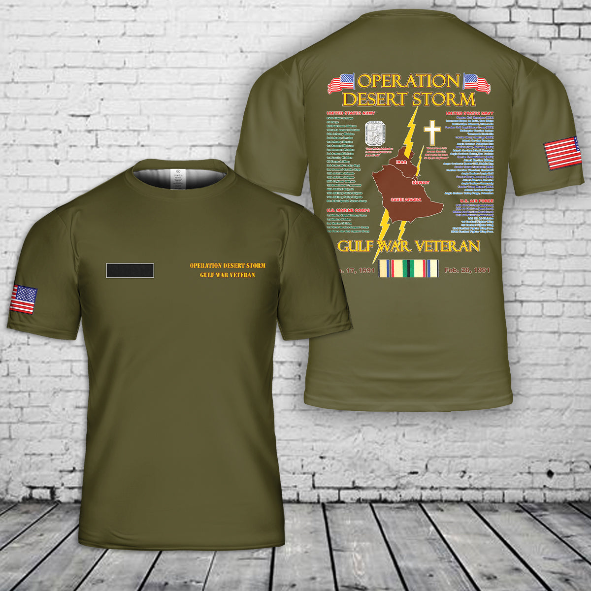 Custom Name US Operation Desert Storm Gulf War Veteran T-Shirt 3D