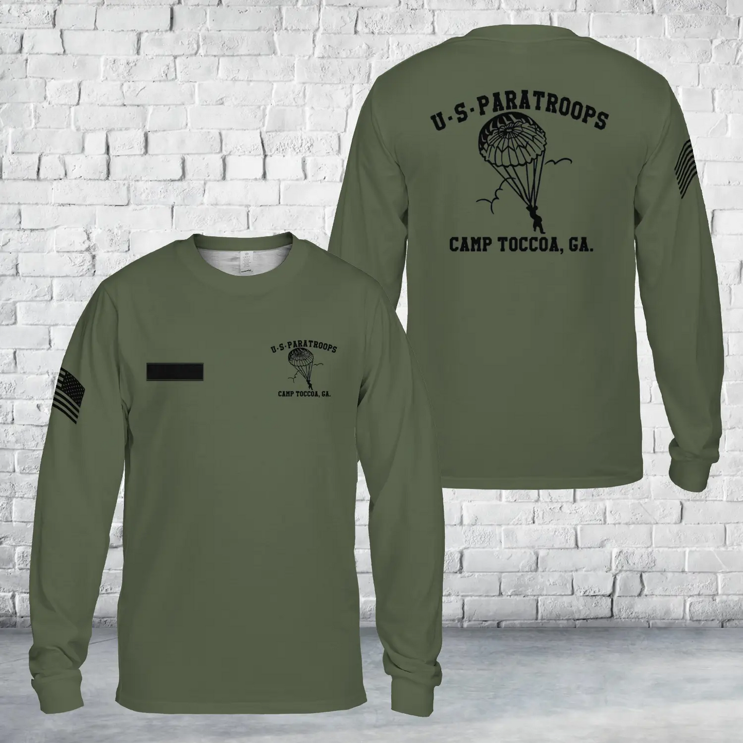 Custom Name US Paratrooper Camp Toccoa WWII AOP Long Sleeve Shirt