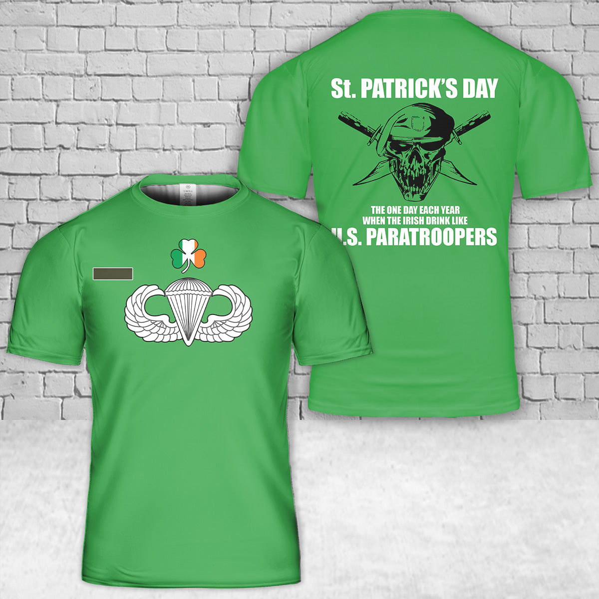 Custom Name US Paratroopers St. Patrick's Day T-Shirt 3D