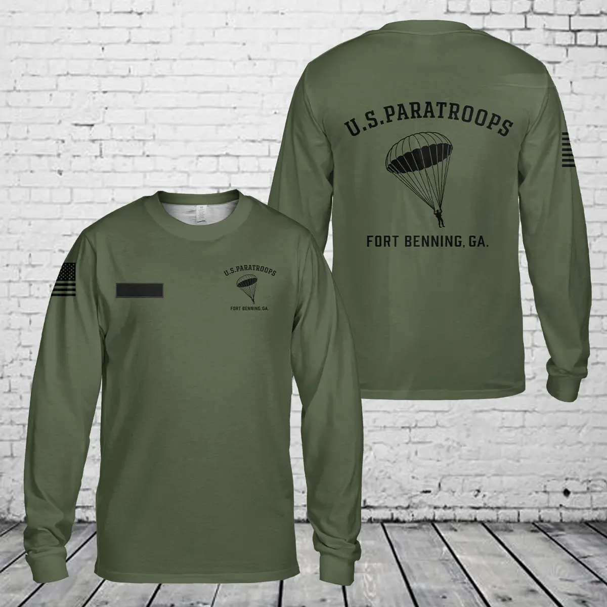 Custom Name US Paratroops WW2 Fort Benning, GA AOP Long Sleeve Shirt