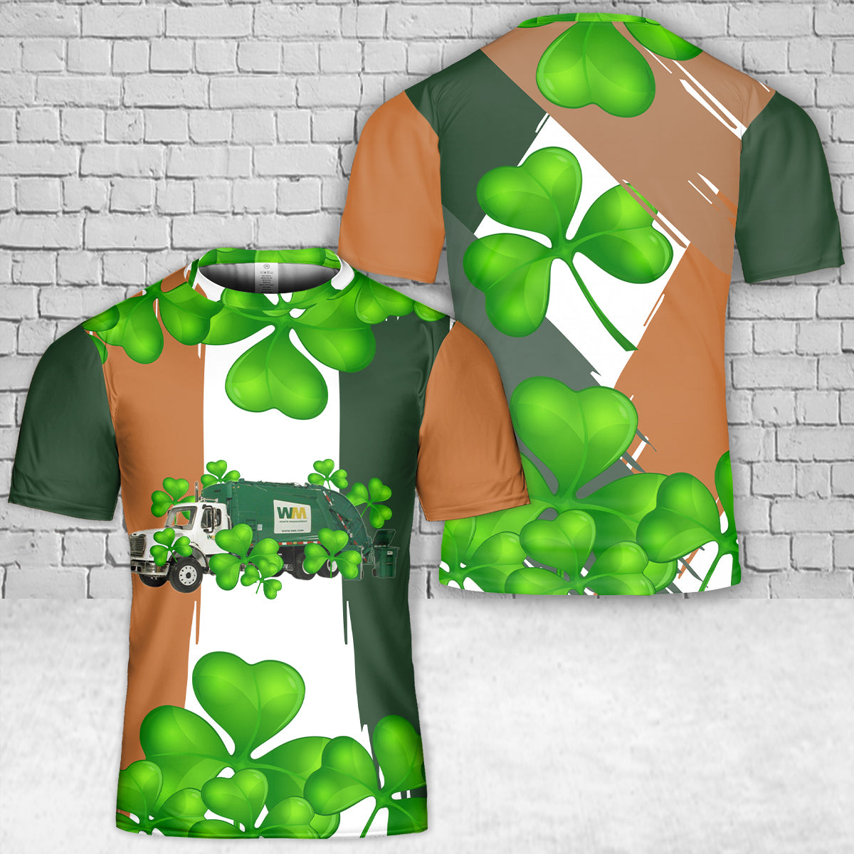 Custom Name Us Waste Management Garbage Roll-Off, St. Patrick's Day T-Shirt 3D