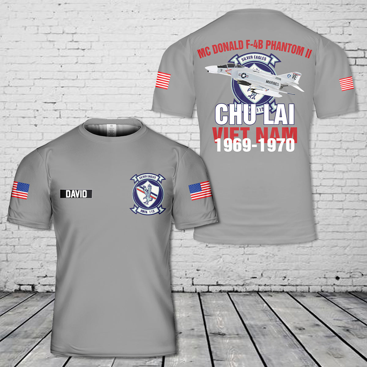 Custom Name VMFA-115 Silver Eagles 1969 Chu Lai F-4B 3D T-Shirt