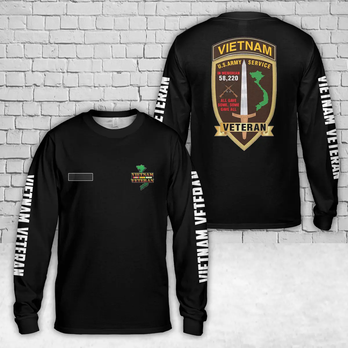 Custom Name Vietnam Veteran AOP Long Sleeve Shirt