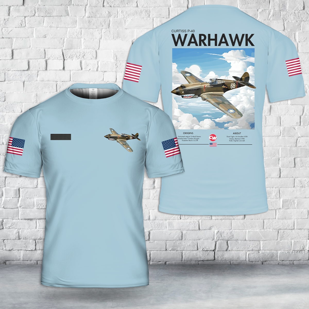 Custom Name Vintage Curtiss P-40 Warhawk Bomber T-Shirt 3D