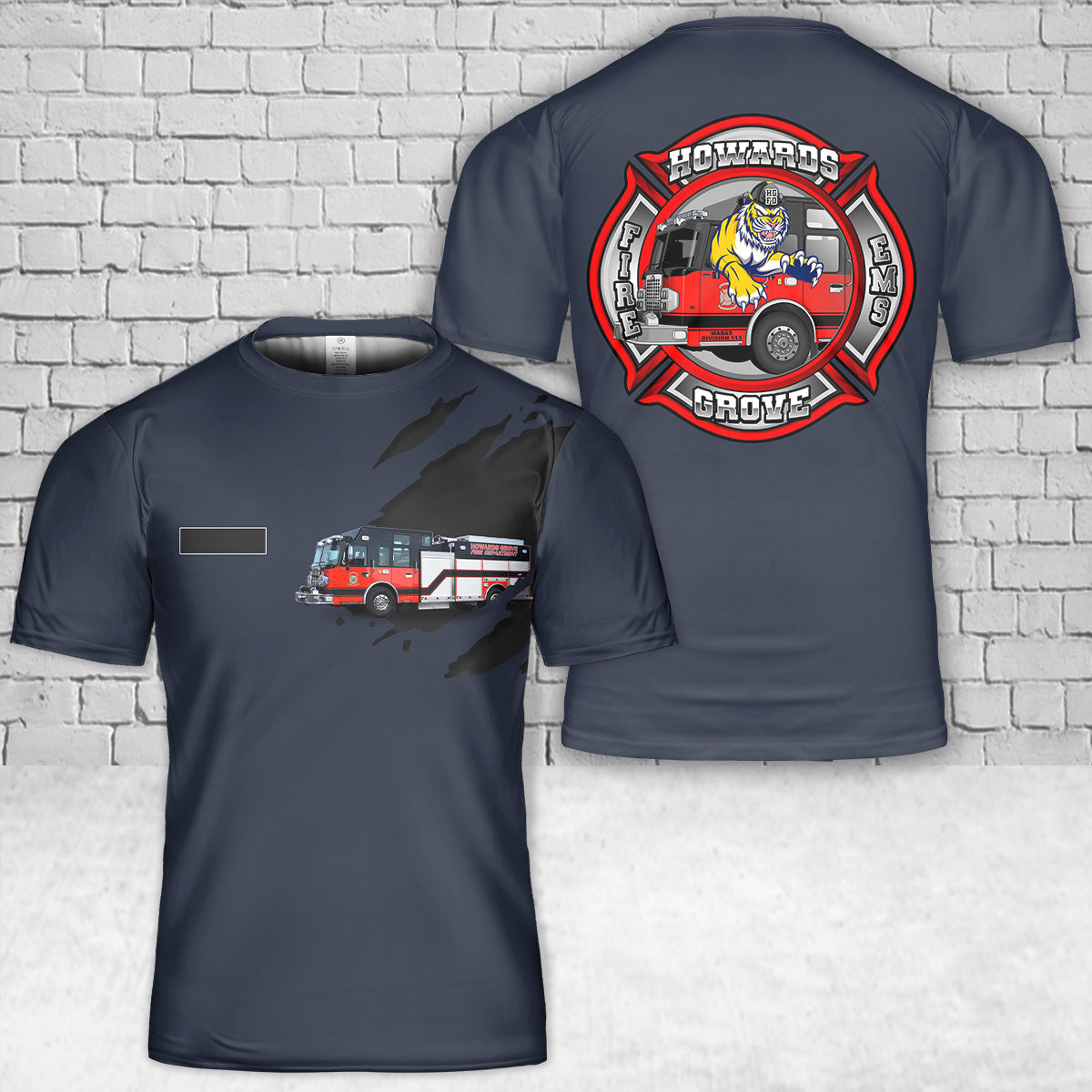 Custom Name Howards Grove, Wisconsin, Howards Grove Fire Department T-Shirt 3D