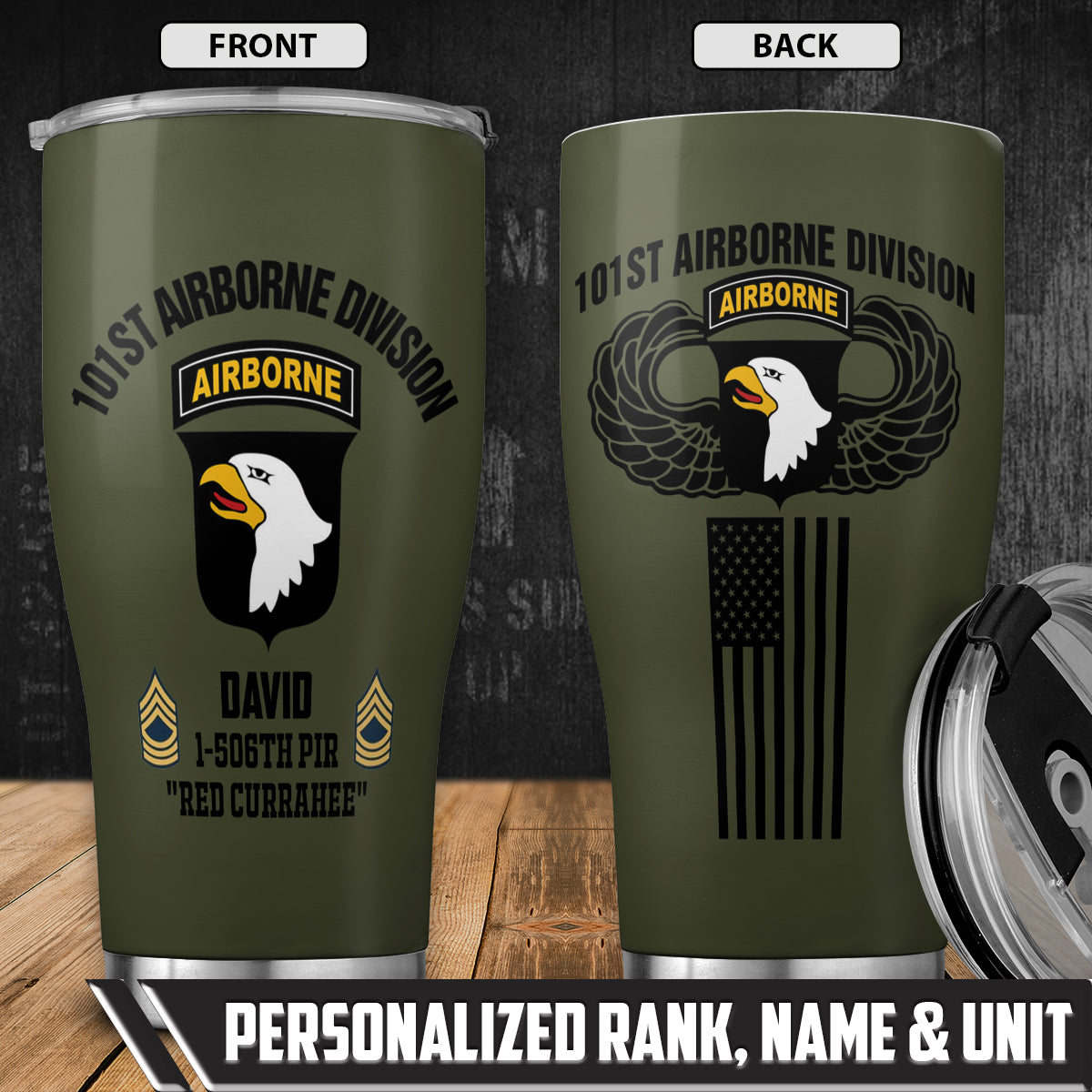Custom Name, Rank And Unit US Army101st Airborne Division Tumbler 20oz