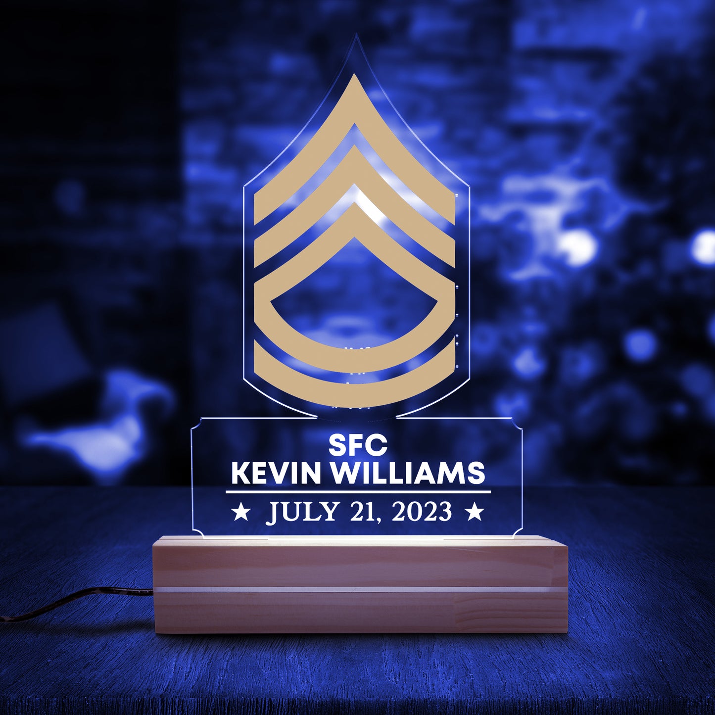 Custom Name, Rank & Date US Army Insignia Custom Shape Photo Night Light