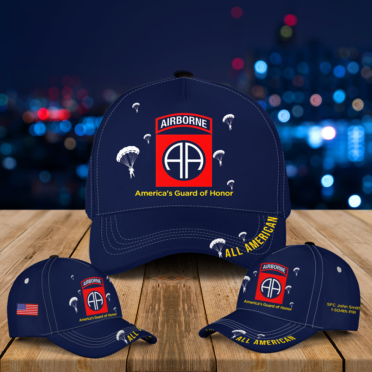 Custom Name, Rank & Unit US Army 82nd Airborne Baseball Cap