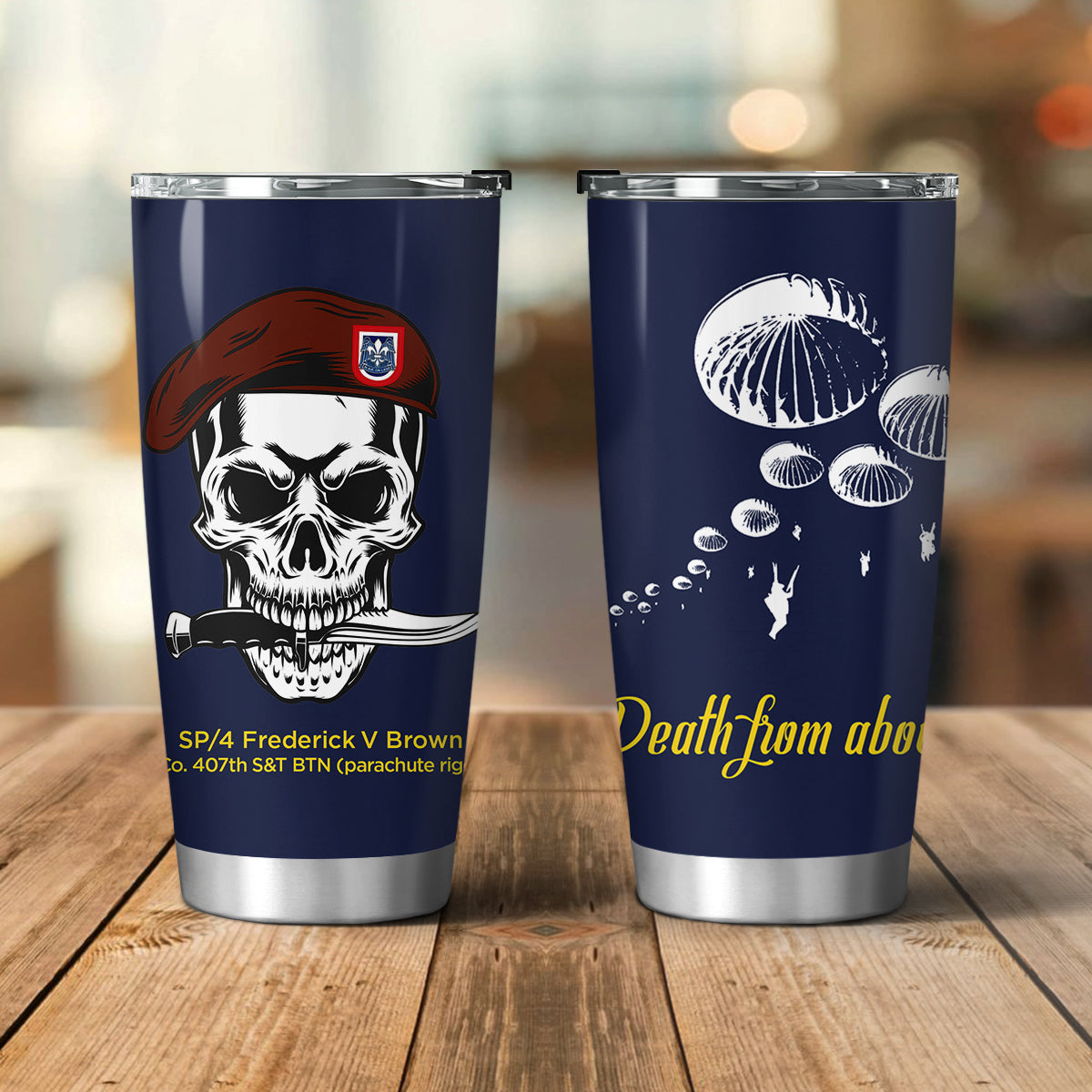 Custom Name, Rank & Unit US Army 82nd Airborne Division Beret Skull " Death From Above " Vagabond Tumbler 20oz