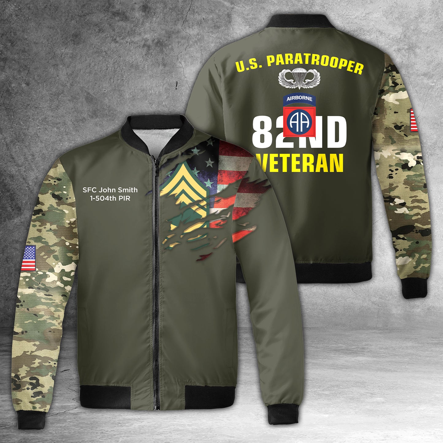 Custom Name, Rank & Unit US Army 82nd Airborne Division Veteran Paratrooper Bomber Jacket