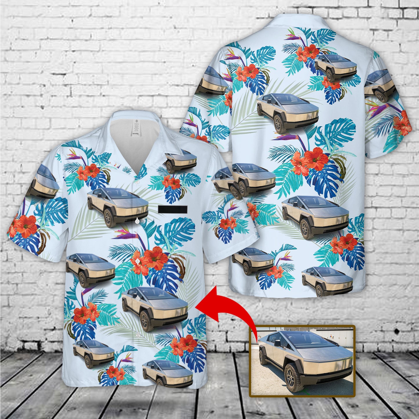 Custom Name & Image Tesla Cybertruck Hawaiian Shirt