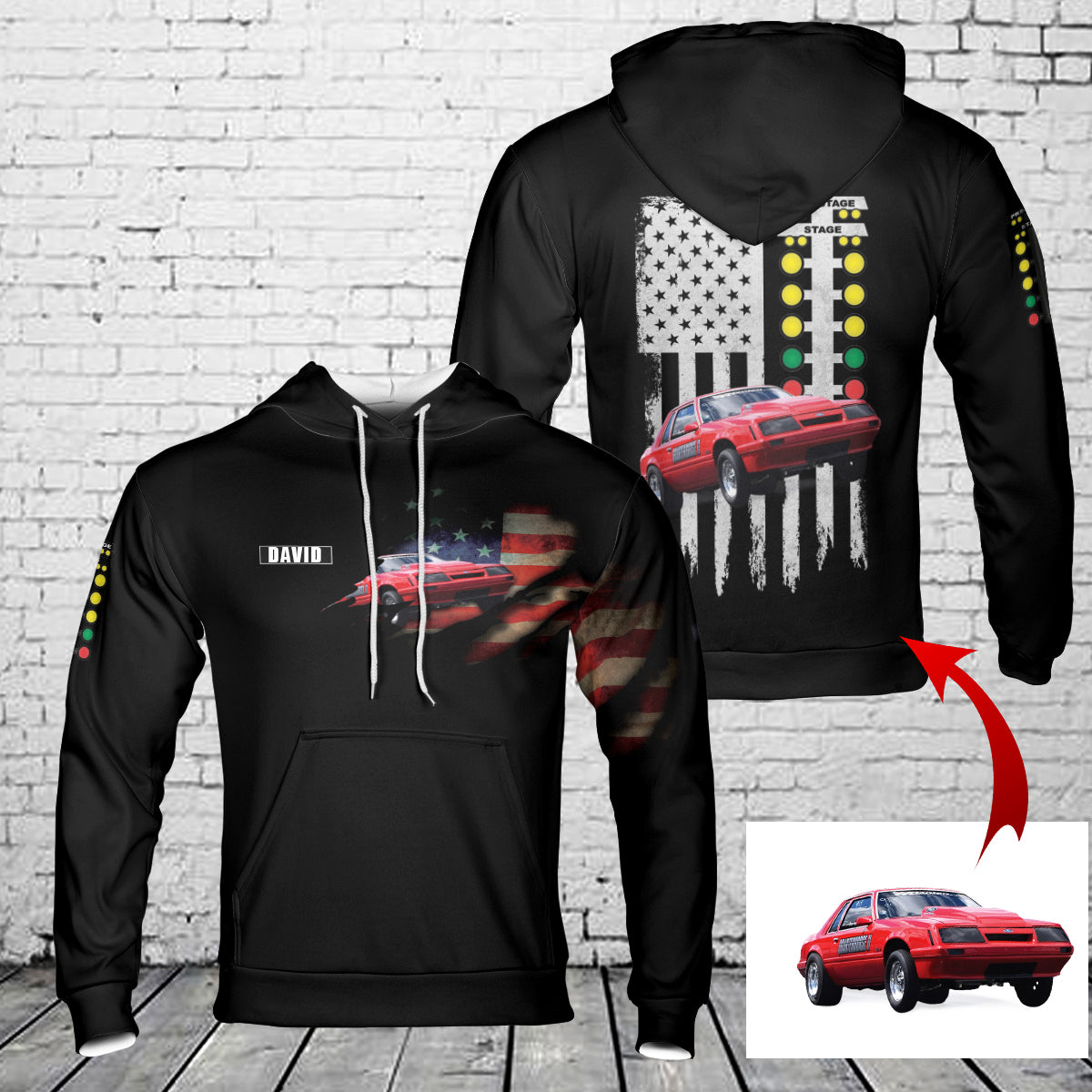 Custom Name & Photo Drag Racing Car Drag racing Light Tree 3D Hoodie