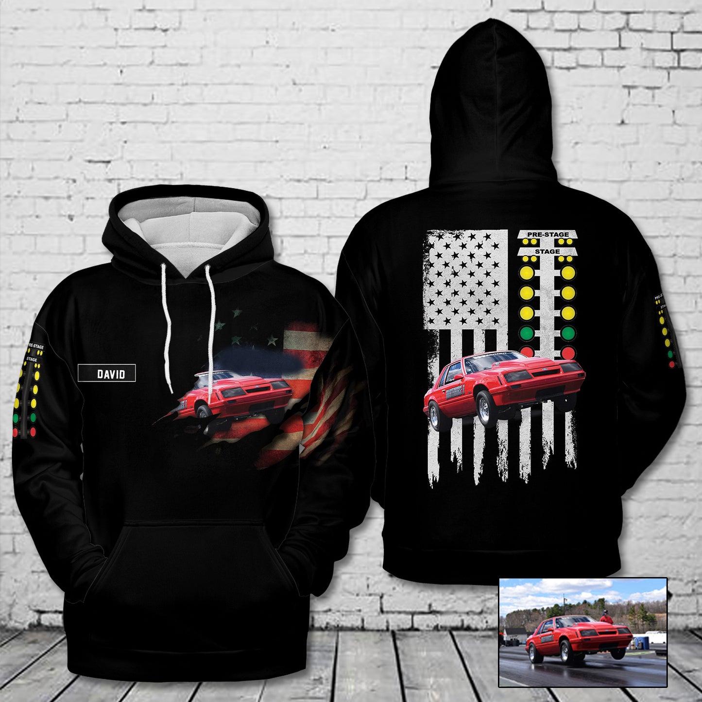 Custom Name & Photo Drag Racing Car Drag racing Light Tree 3D Hoodie