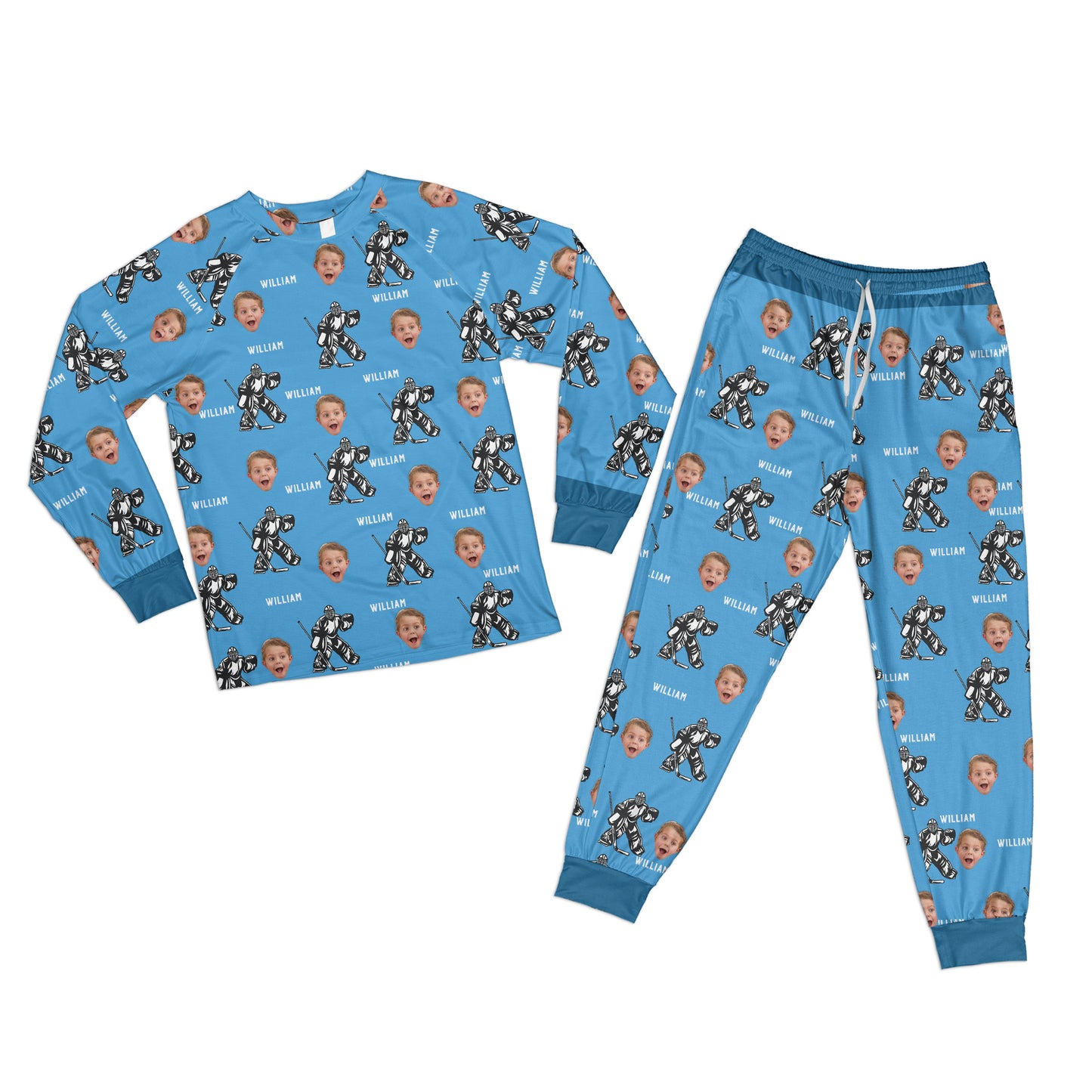 Custom Name & Photo Ice Hockey Goalie Kid Raglan Pajamas Set