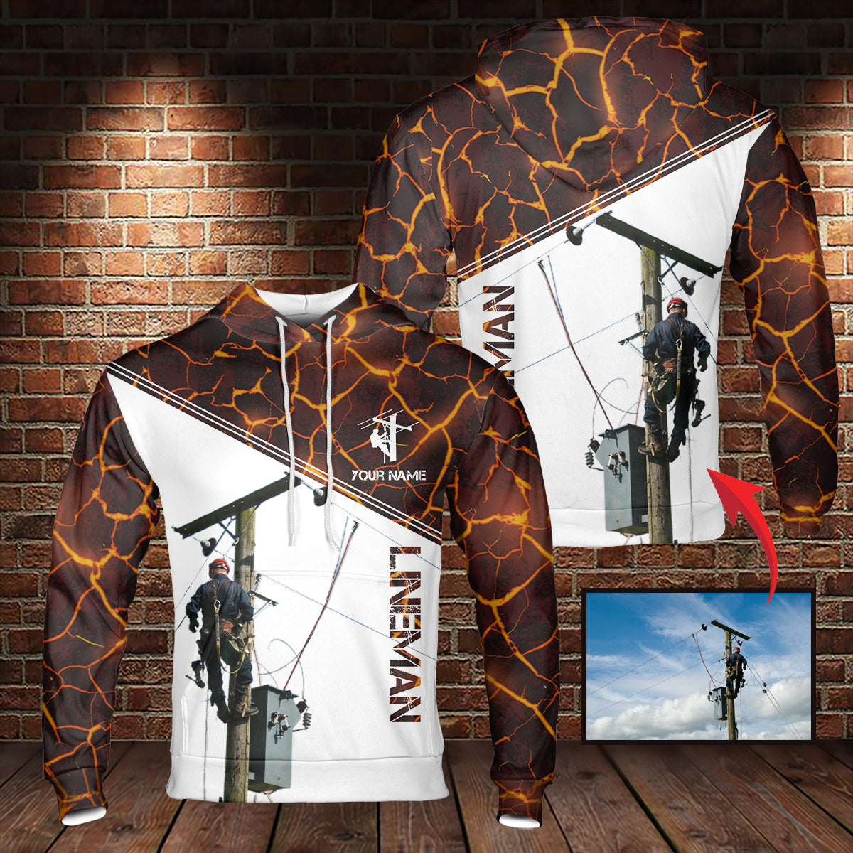 Custom Name & Picture Proud To Be A Lineman 3D Hoodie