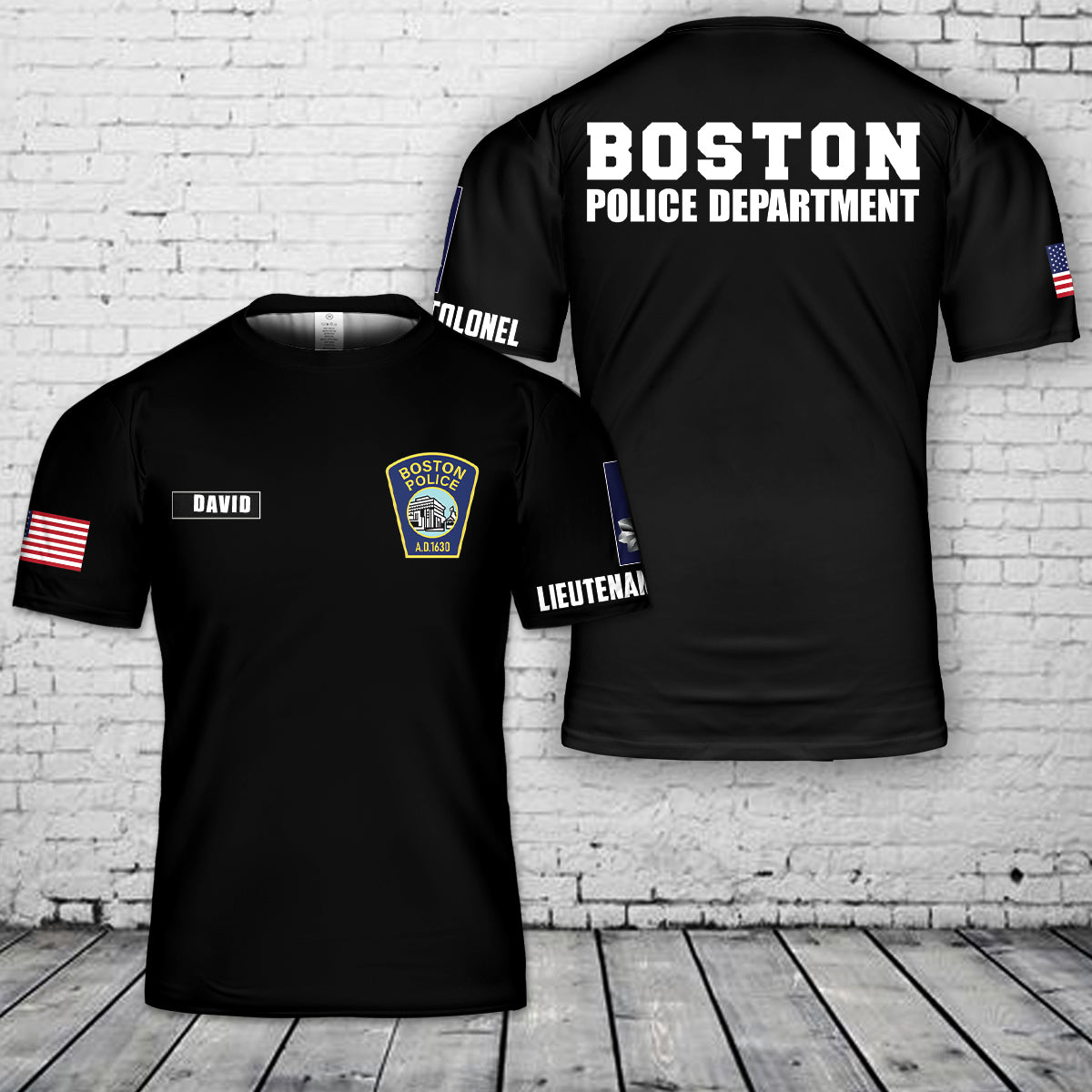 Custom Name & Rank Boston, Massachusetts, Boston Police Department (BPD) 3D T-Shirt