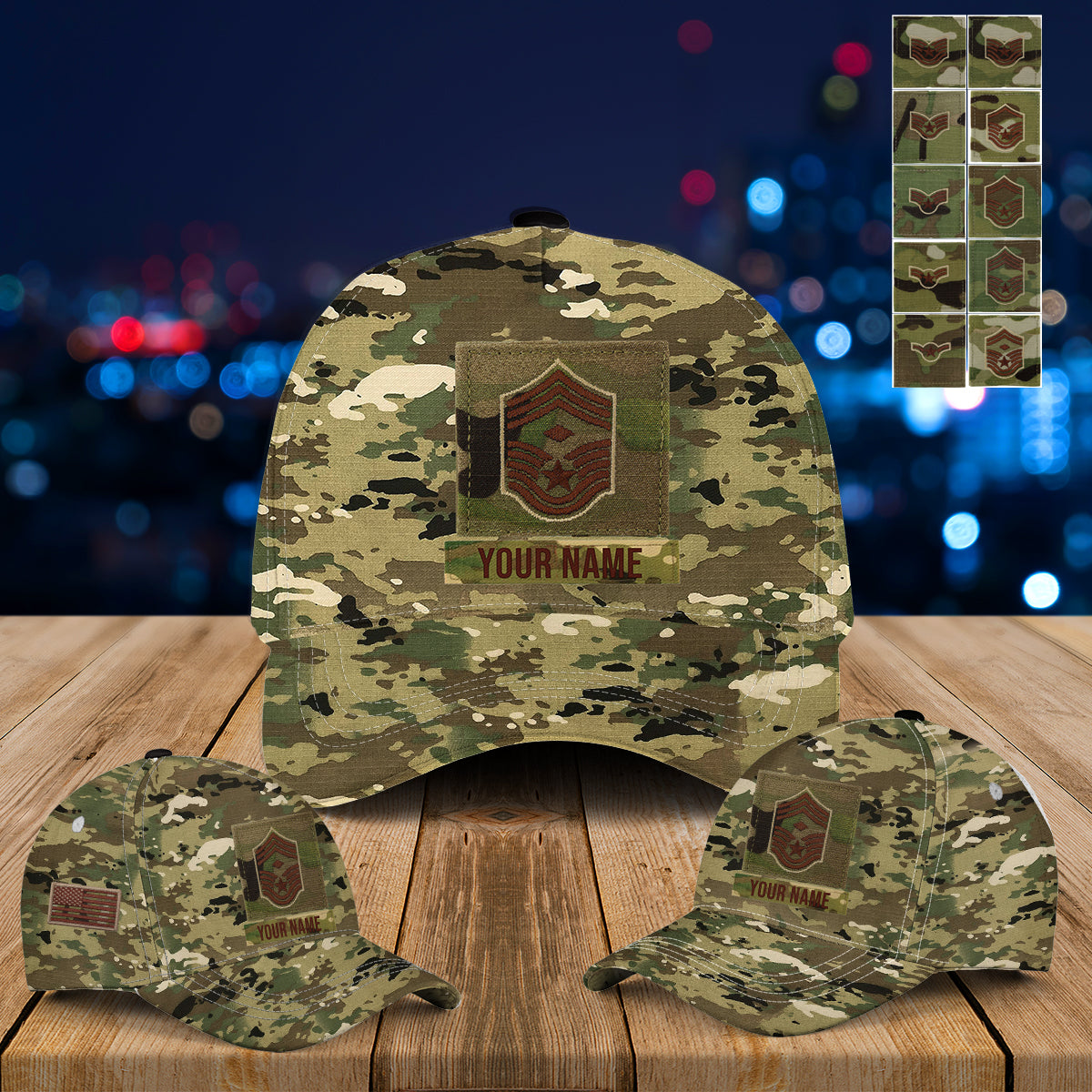 Custom Name & Rank US Air Force Enlisted Rank Baseball Cap