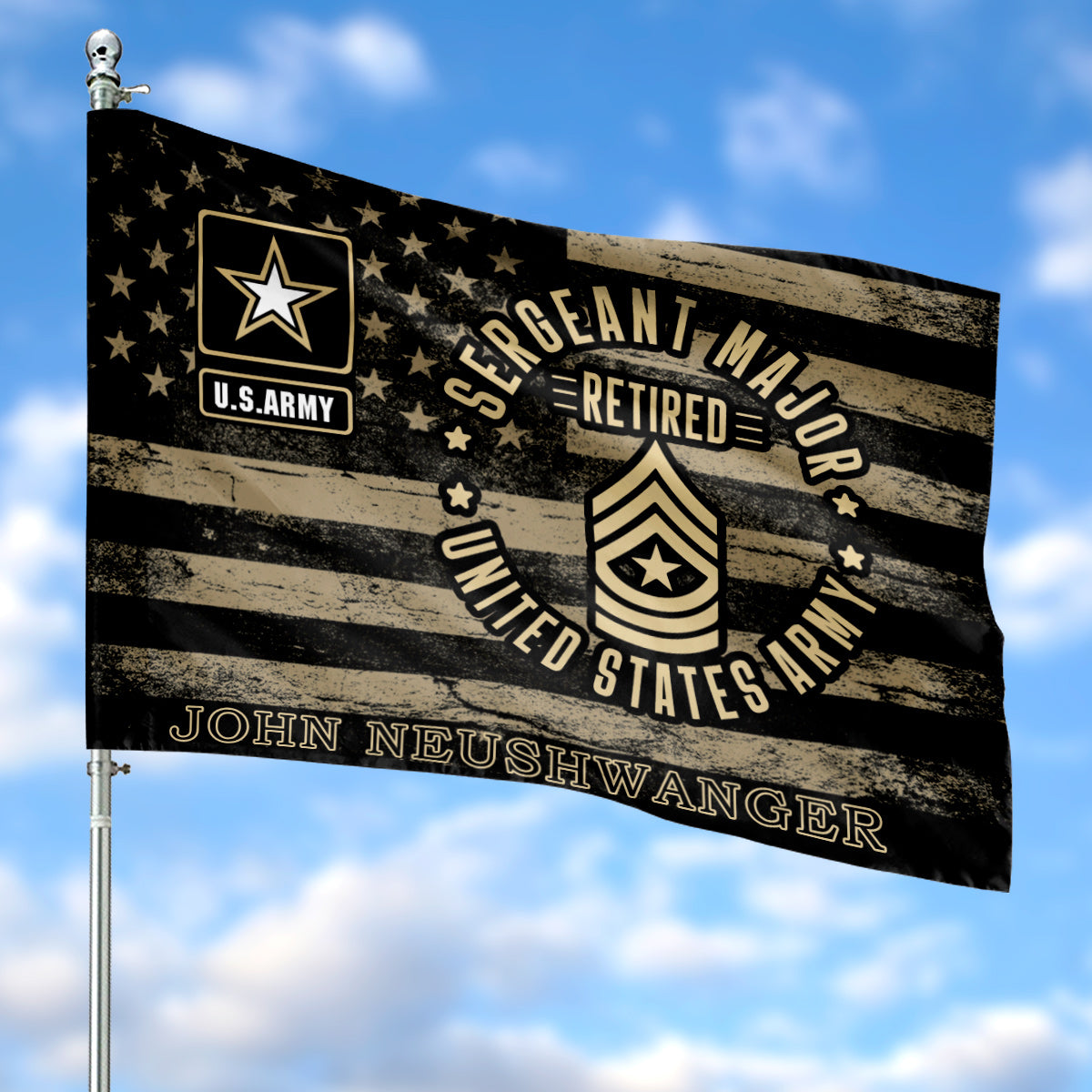 Custom Name & Rank US Army House Flag